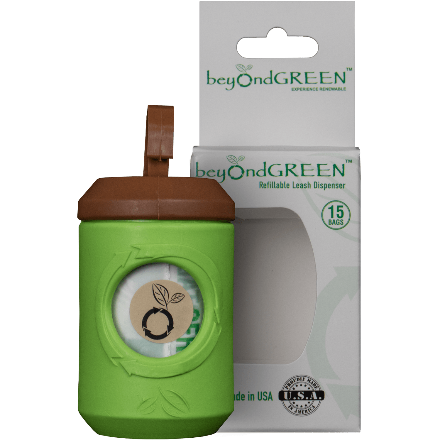beyondGREEN Dog Waste Bag Leash Dispenser – Clip-On Holder for Standard Rolls – Durable, Portable, Made in USA