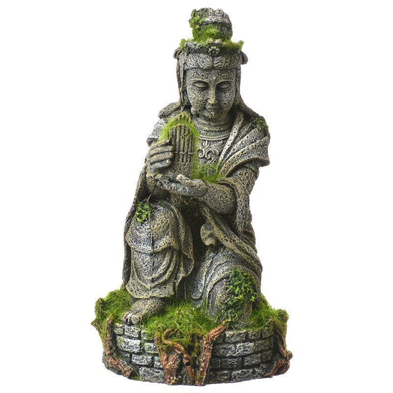 Blue Ribbon Ee-696 Ancient Buddha Statue With Moss Exotic Environments Aquarium Ornament, White