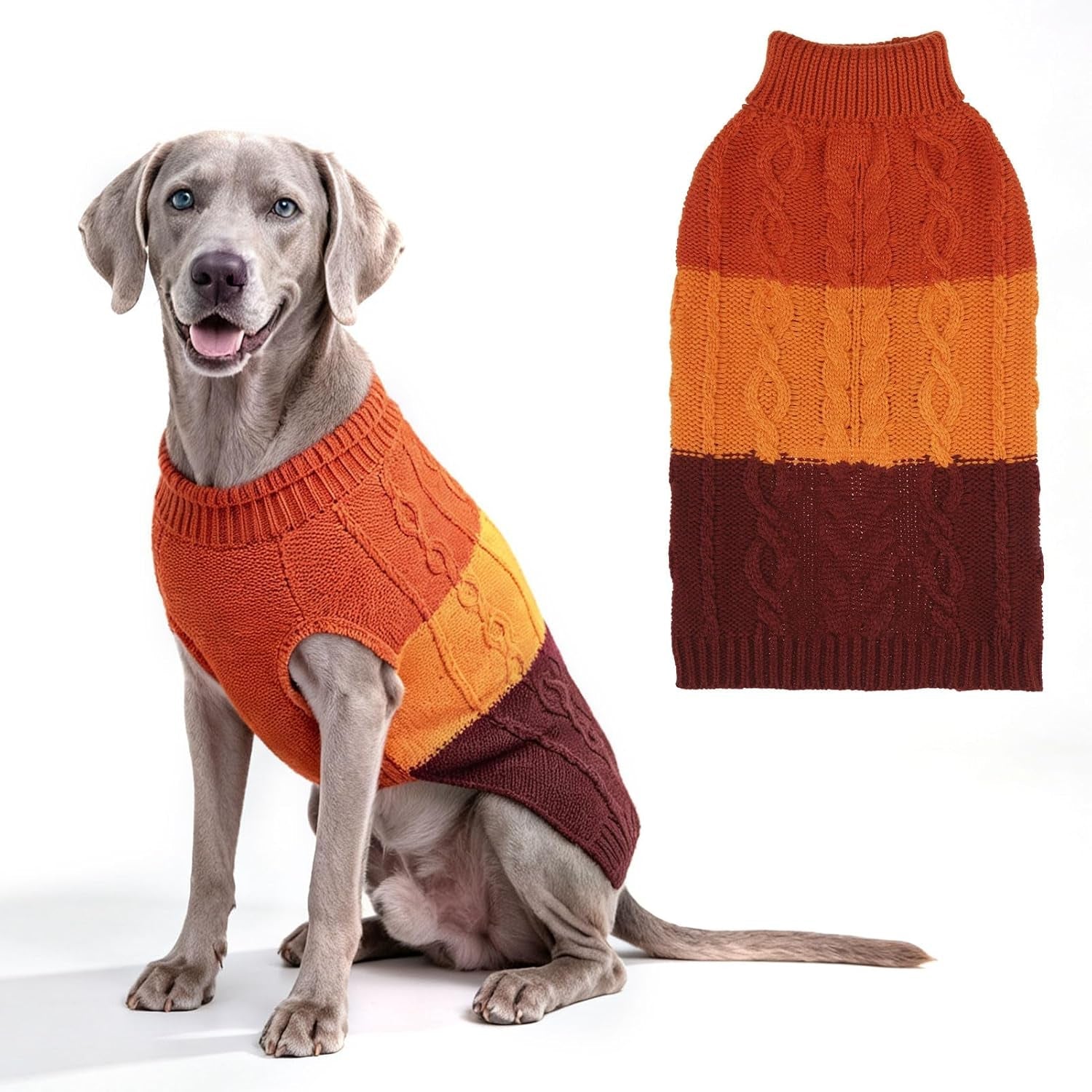 Color Block Cable Knit Dog Sweater – Turtleneck Pullover XS–XL