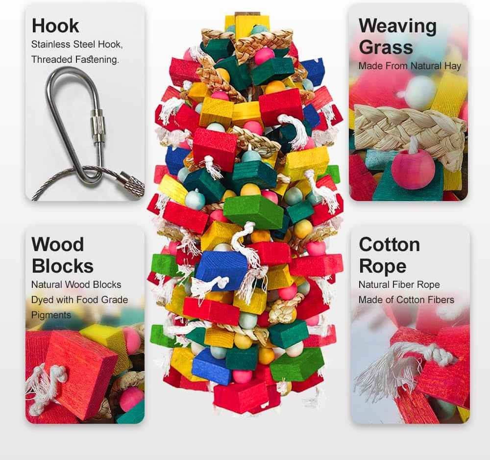 Large Parrot Chew Toy Bundle – Wood & Cotton, 2-Pack