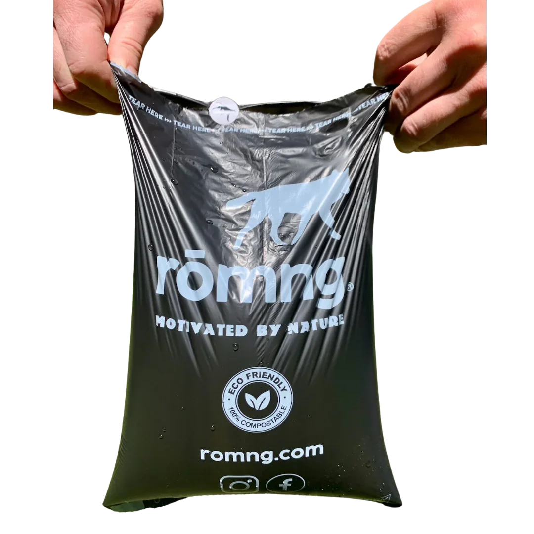 compostable plant-based dog poop bags + bamboo dispenser