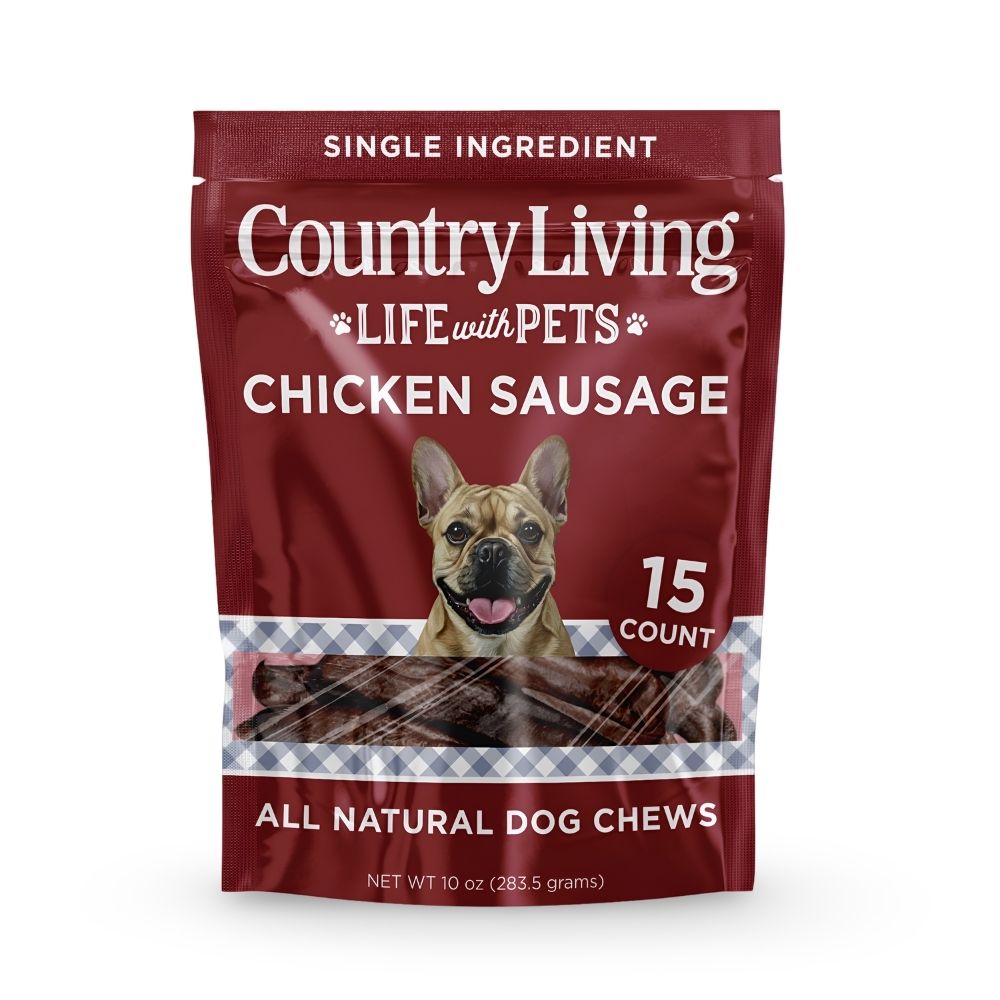 Country Living Chicken Sausage Dog Treats | 4"–5" Soft & Chewy | 15-Count Bag