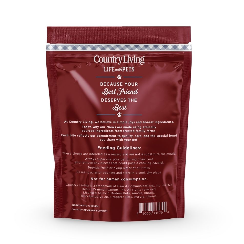 Country Living Chicken Sausage Dog Treats | 4"–5" Soft & Chewy | 15-Count Bag
