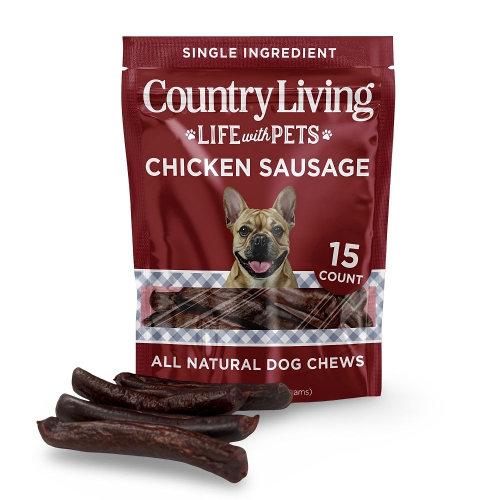 Country Living Chicken Sausage Dog Treats | 4"–5" Soft & Chewy | 15-Count Bag