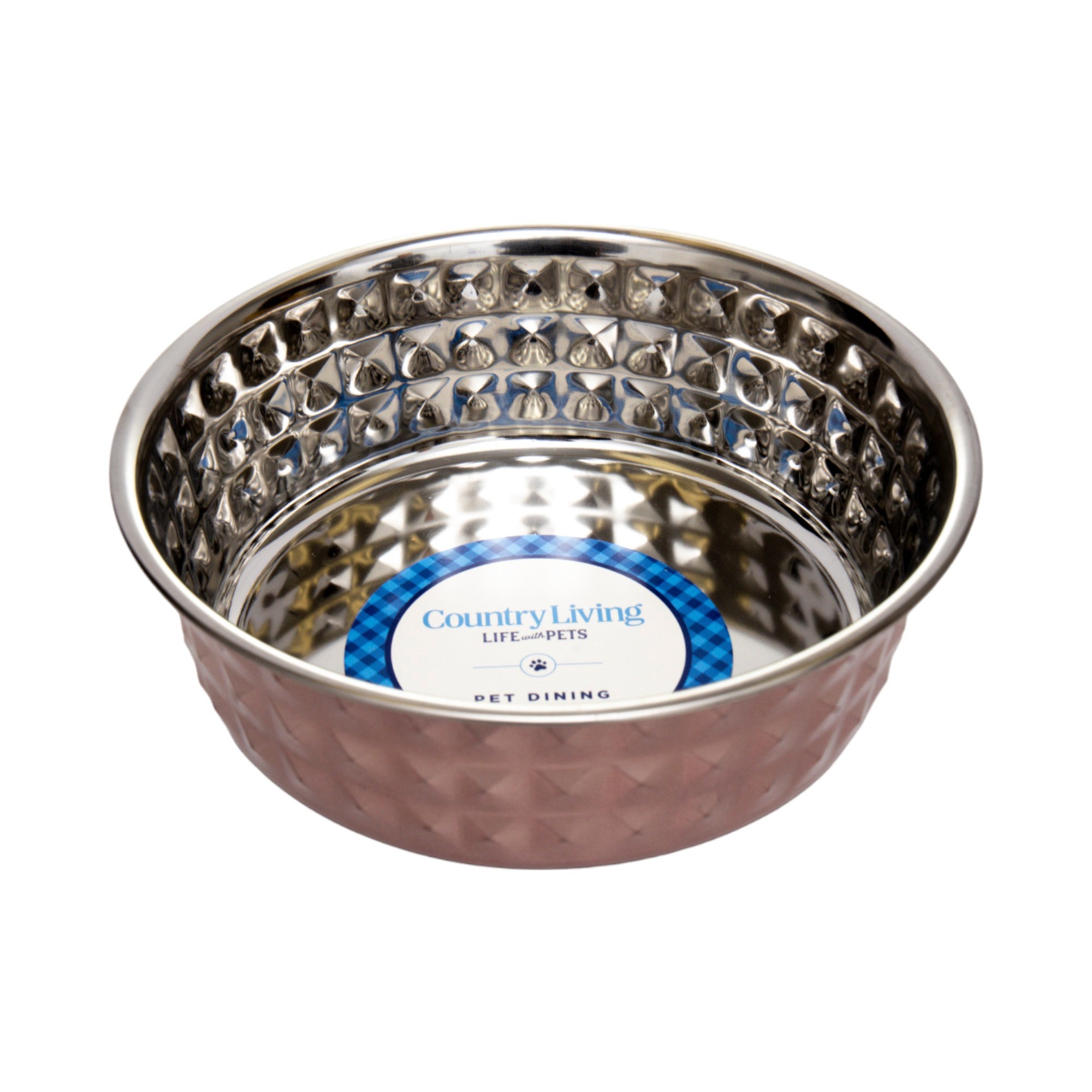 Country Living Set of 2 Hammered Stainless Steel Dog Bowls – Ideal for Extra Large Breeds – Rose Quartz/64oz