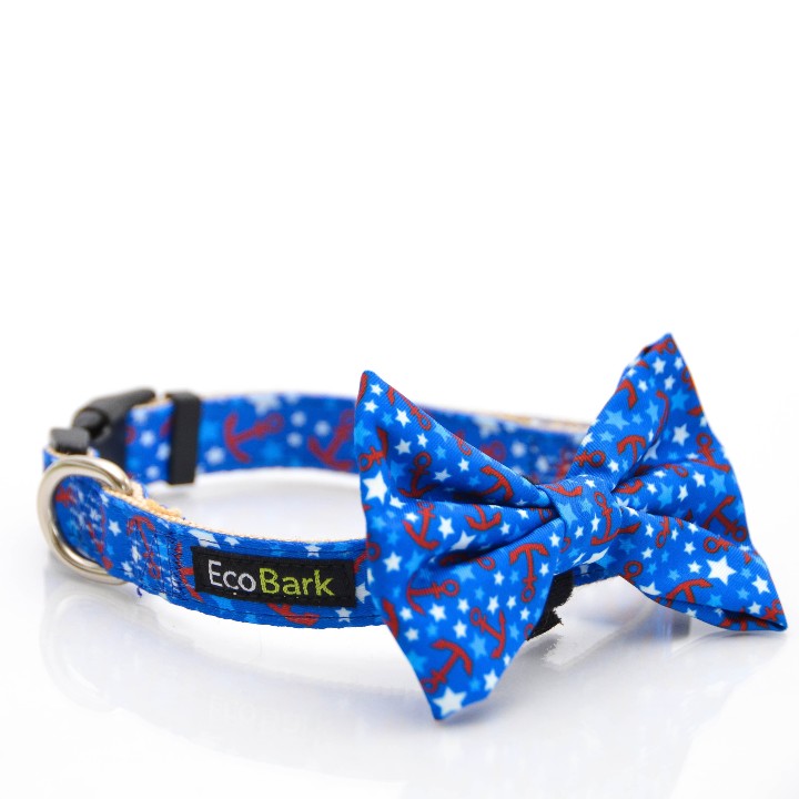 EcoBark Bow Tie Collar - Nautical Print