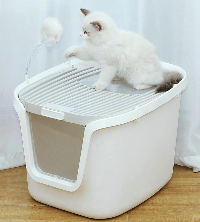 Top Entry Cat Litter Box with Perforated Cover and Scoop, New Cat Litter Drawer Cat Toilet Fully Secured Litter Box, Cats Jump i