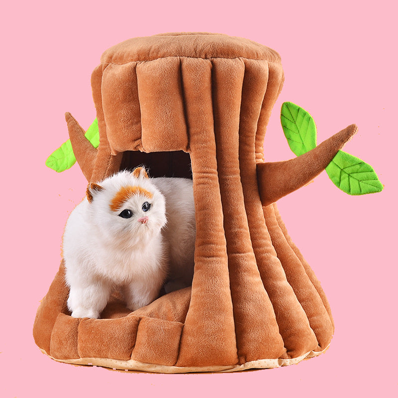 Tree Shaped Pet Cat Home Sleeping Bed Tree, Tent Home Pet Cat Dog Bed Semi-Closed Nest Cushion Tree Shape House Cave Cute Detach