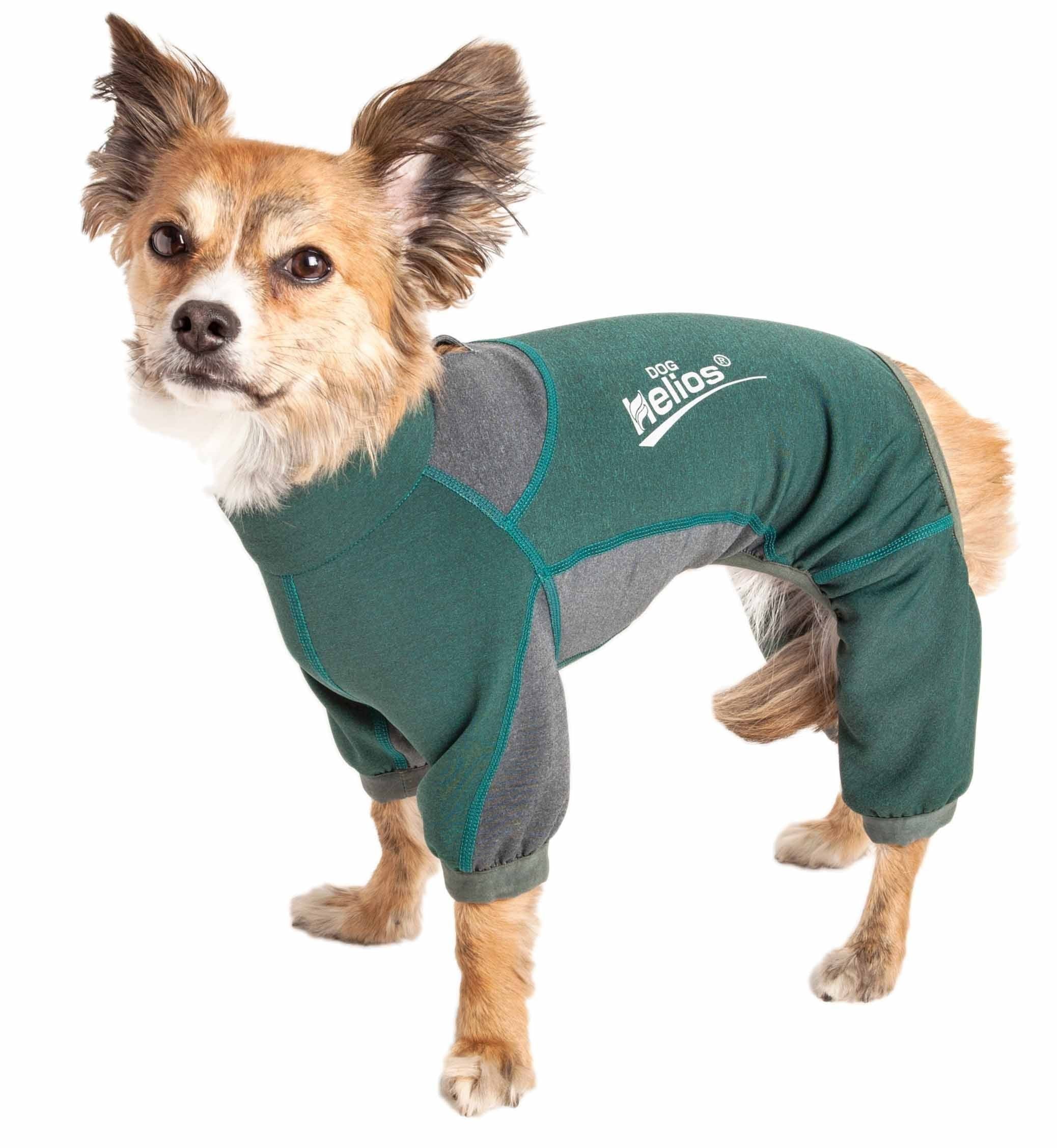 Dog Helios ® 'Rufflex' Mediumweight 4-Way-Stretch Breathable Full Bodied Performance Dog Warmup Track Suit, Medium, Green