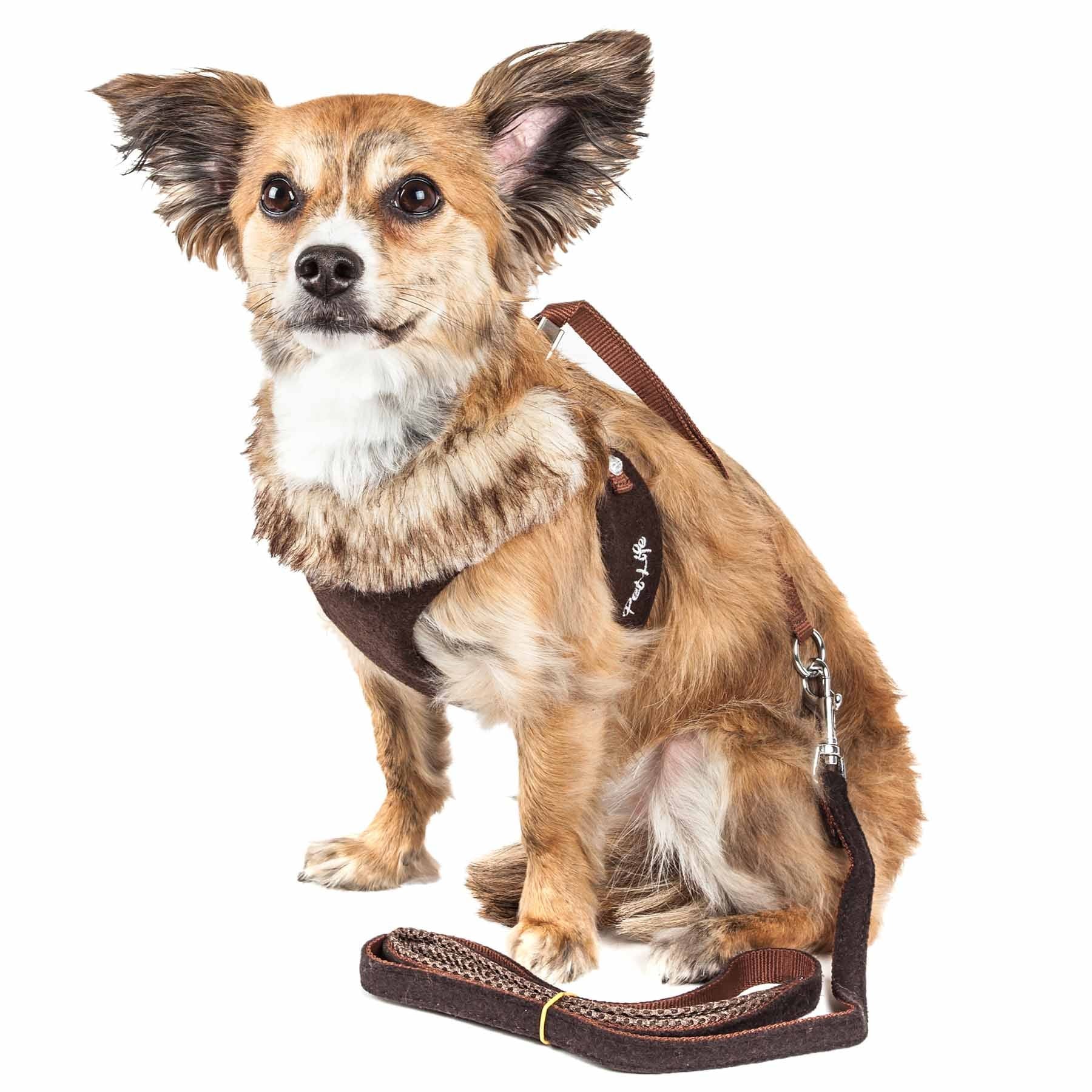 Pet Life Luxe 'Furracious' 2-In-1 Mesh Reversed Adjustable Dog Harness-Leash W/ Removable Fur Collar(D0102H70Hf7.)