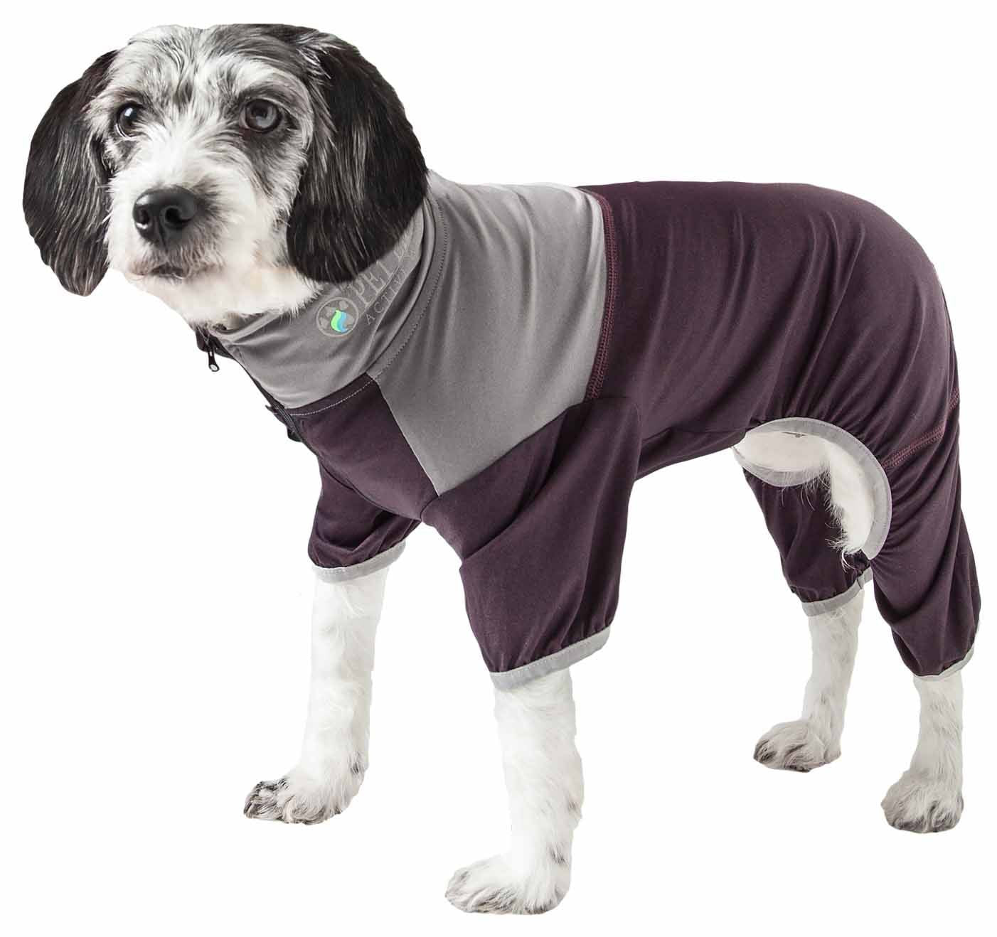 Pet Life ® Active 'Embarker' Heathered Performance 4-Way Stretch Two-Toned Full Body Warm Up, Medium, Brown