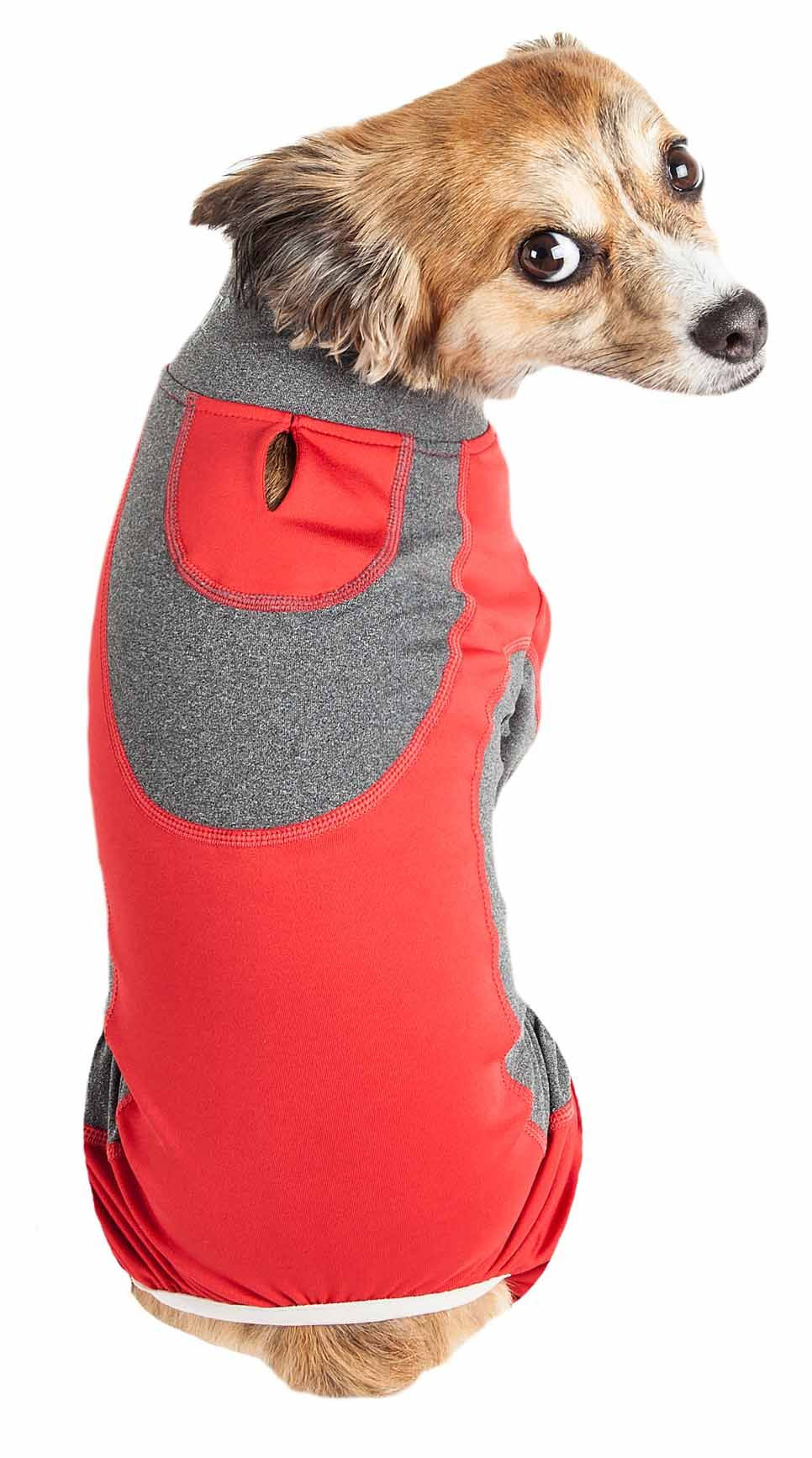 Pet Life ?Active 'Warm-Pup' Heathered Performance 4-Way Stretch Two-Toned Full Body Warm Up, X-Large, Red