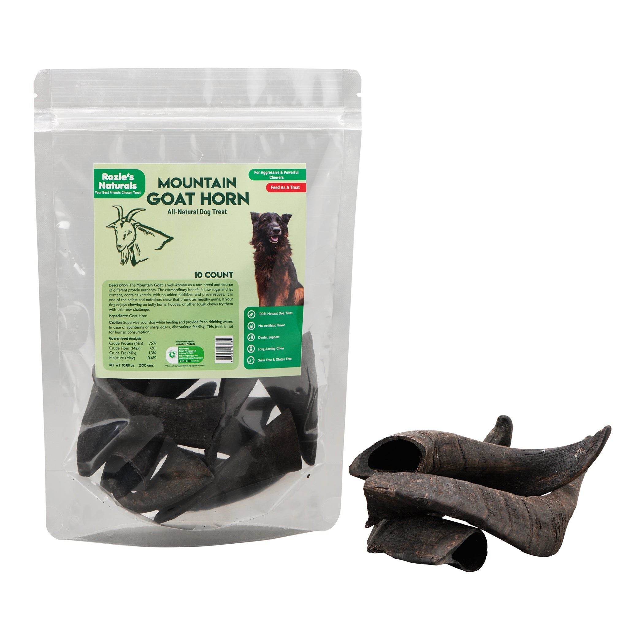 Mountain goat Horn-100% Natural Dog Treat & chews  grain-Free  gluten-Free  Dog chewing Dental Toys-Mixed Sizes 10 count-10 oz(D