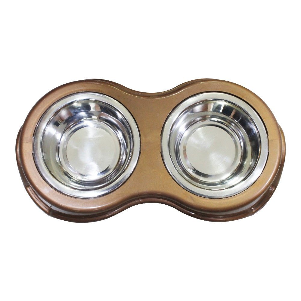 Plastic Framed Double Diner Pet Bowl in Stainless Steel, Large, Gold and Silver-Set of 12(D0102H7L7BV.)
