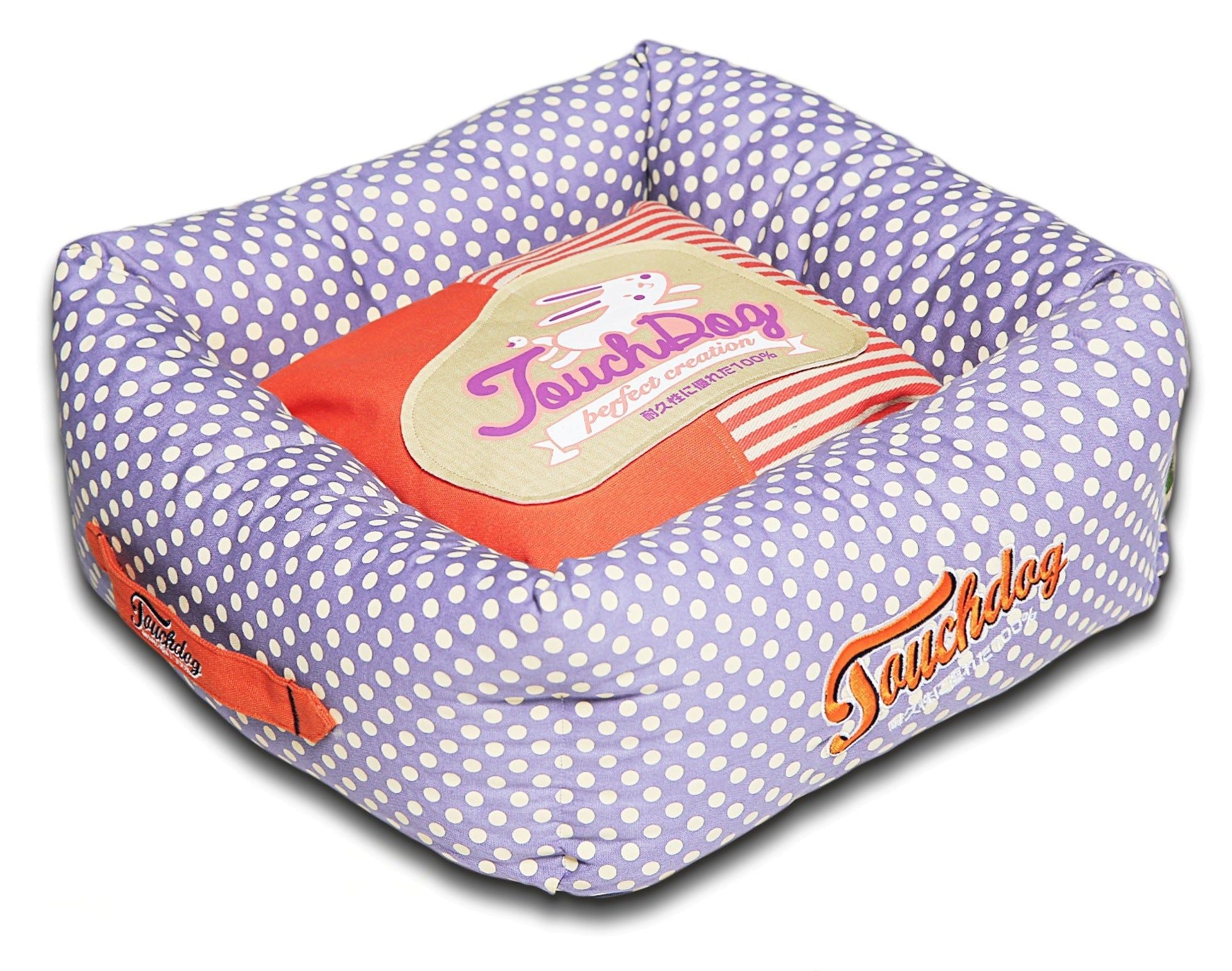 TOUCHDOG 'Polka-Striped' Polo Easy Wash Squared Fashion Designer Pet Dog Bed Lounge, Large, Orange, Lavender