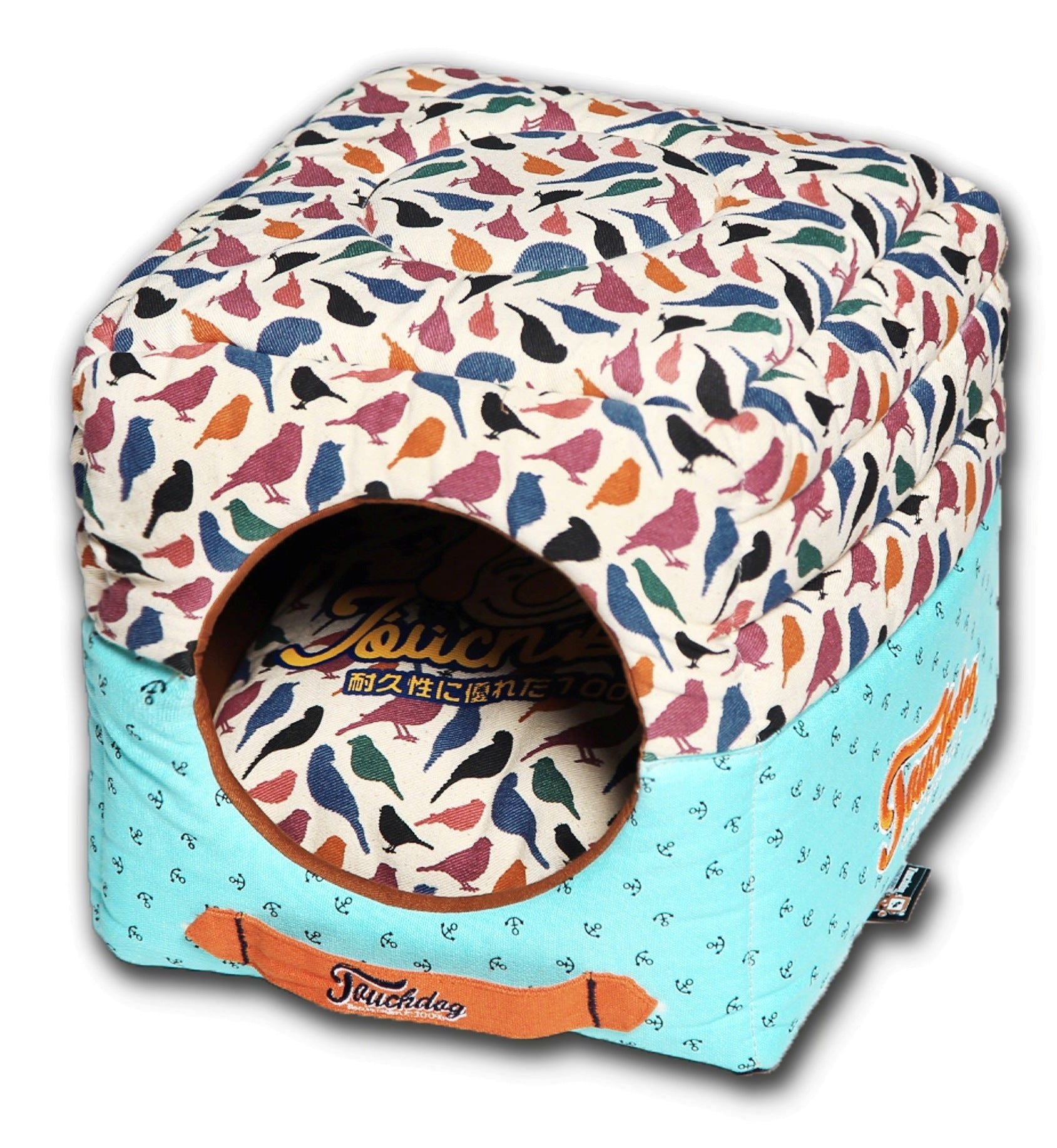 Touchdog 'Chirpin-Avery' Convertible Squared 2-In-1 Collapsible Pet Dog Cat Bed House, One Size, Bird Pattern
