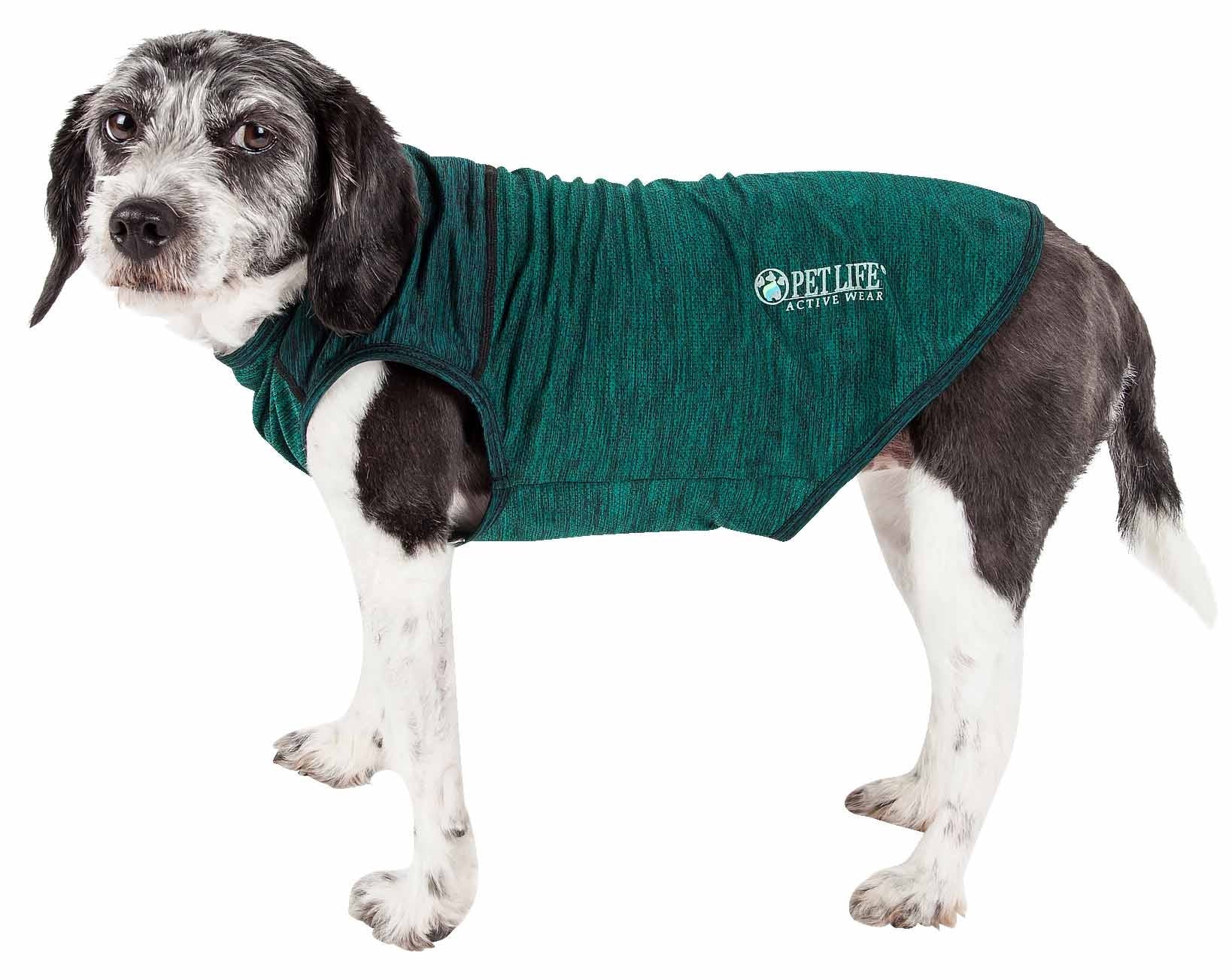 Pet Life Active 'Aero-Pawlse' Heathered Quick-Dry And 4-Way Stretch-Performance Dog Tank Top T-Shirt(D0102H7Ltny.)
