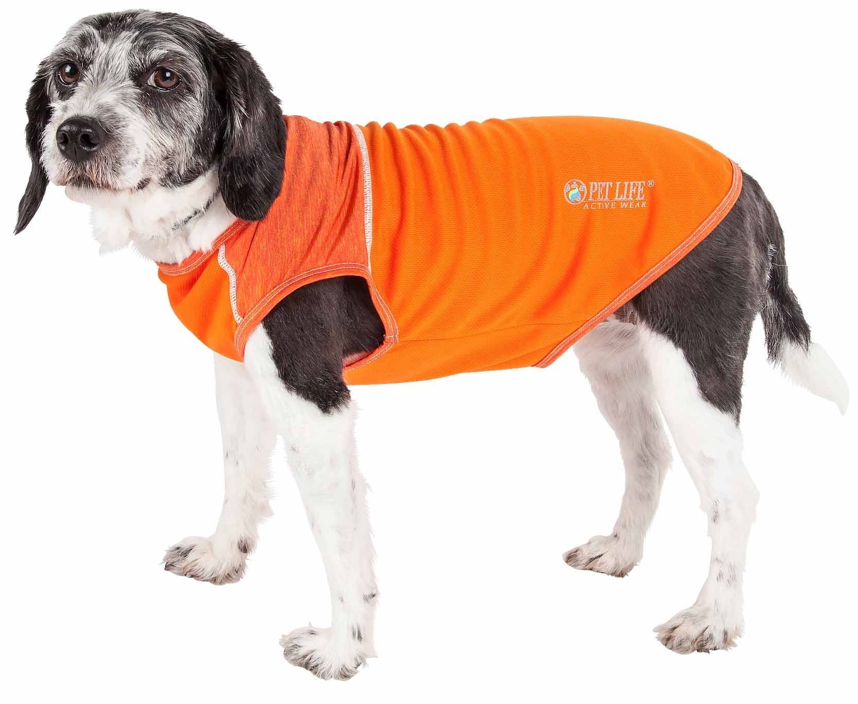 Pet Life ® Active 'Aero-Pawlse' Heathered Fitness And Yoga Dog T-Shirt Tank Top - Performance Pet T-Shirt With 4-Way-Stretch And Quick-Dry Technology - Summer Dog Clothes With Added Reflective Safety