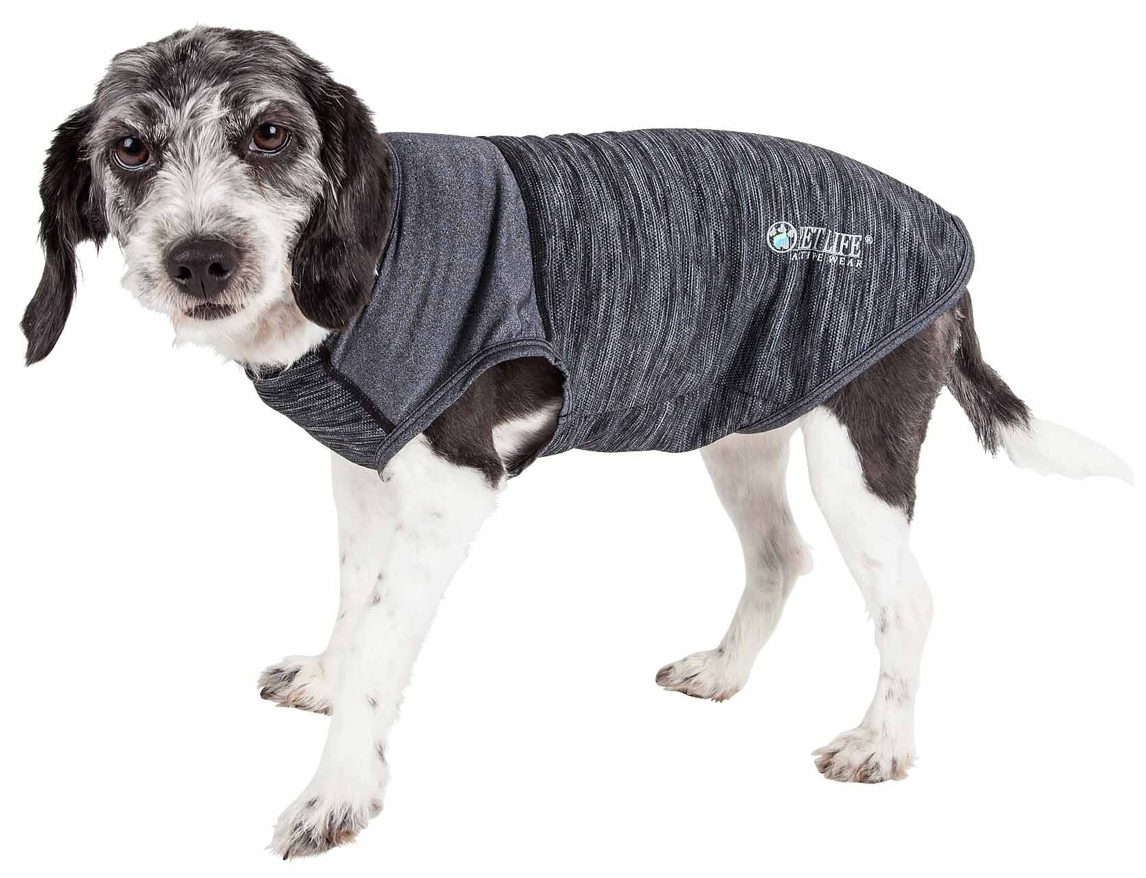 Pet Life Active 'Aero-Pawlse' Heathered Quick-Dry And 4-Way Stretch-Performance Dog Tank Top T-Shirt(D0102H7Luhg.)