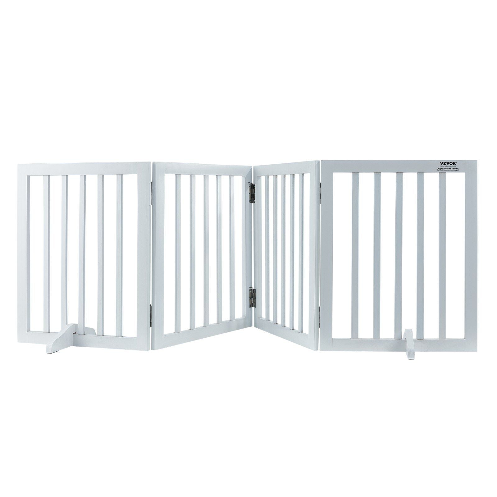 Vevor Free Standing Dog Gate, Wooden Freestanding Pet Gate 24' H X 80' W, 4 Panels Foldable Dog Gate For Wide And Narrow Passageways, Expandable Dog Barrier With Silent Foot Support For Indoor, White
