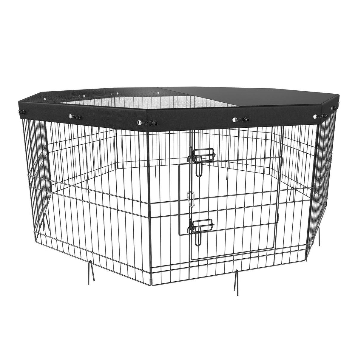 VEVOR Dog Playpen, 8 Panels Foldable Metal Dog Exercise Pen with Top Cover, 24 H Pet Fence Puppy Crate Kennel with Ground Stakes
