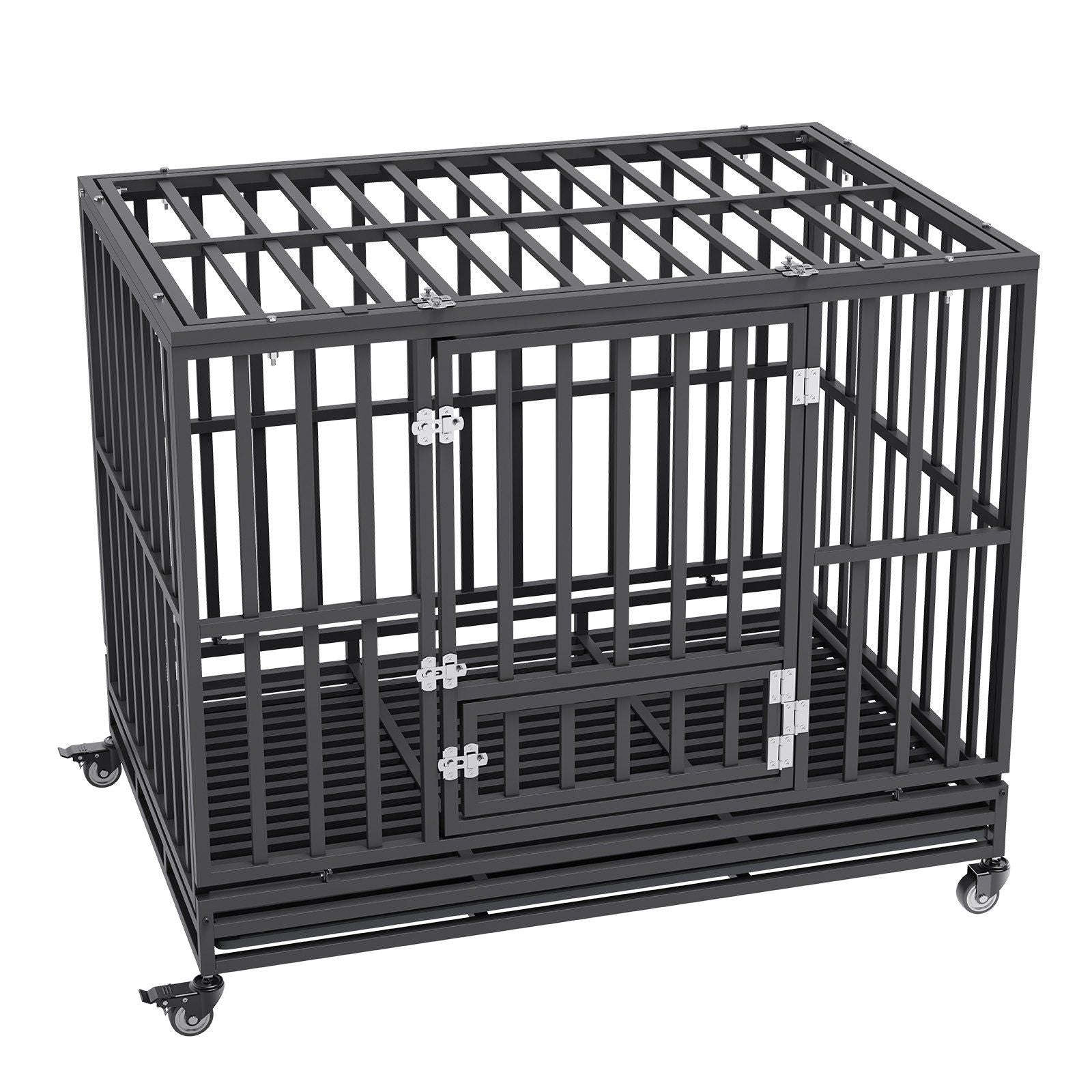 VEVOR 47 Inch Heavy Duty Dog Crate, Indestructible Dog Crate, 3-Door Heavy Duty Dog Kennel for Medium to Large Dogs with Lockabl