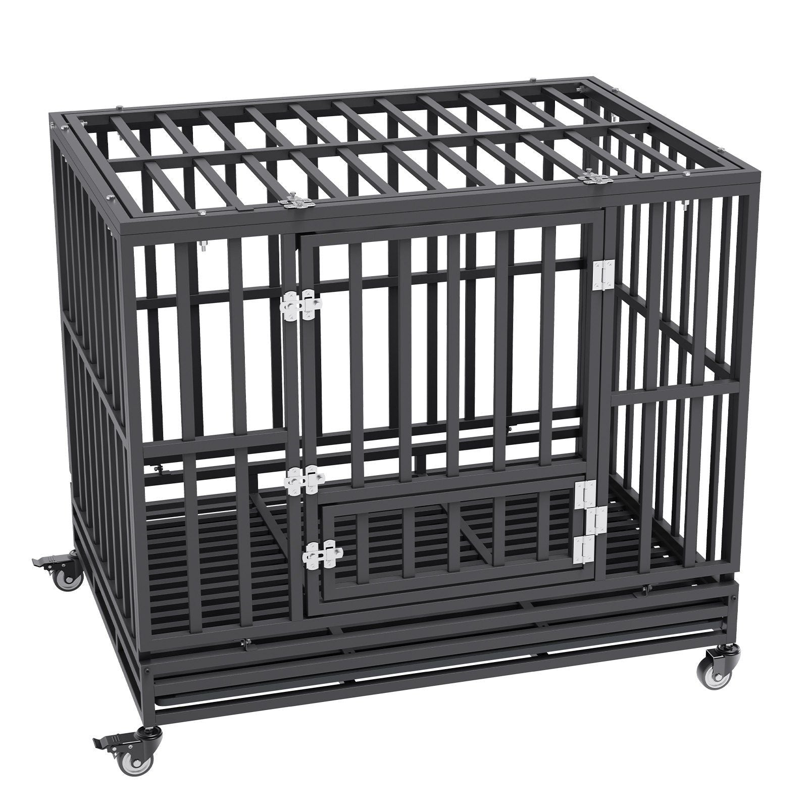 VEVOR 42 Inch Heavy Duty Dog Crate, Indestructible Dog Crate, 3-Door Heavy Duty Dog Kennel for Medium to Large Dogs with Lockabl