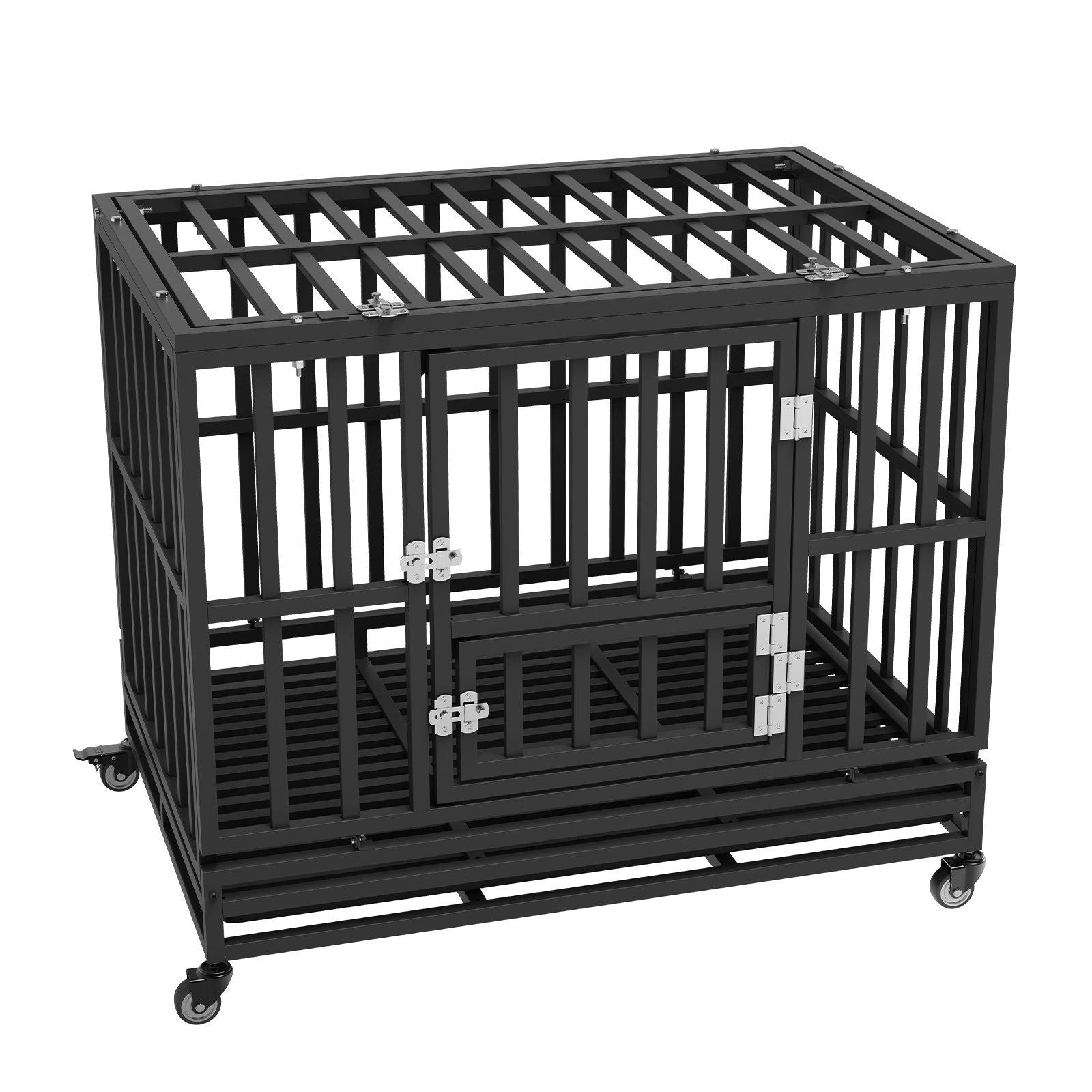 VEVOR 38 Inch Heavy Duty Dog Crate, Indestructible Dog Crate, 3-Door Heavy Duty Dog Kennel for Medium to Large Dogs with Lockabl