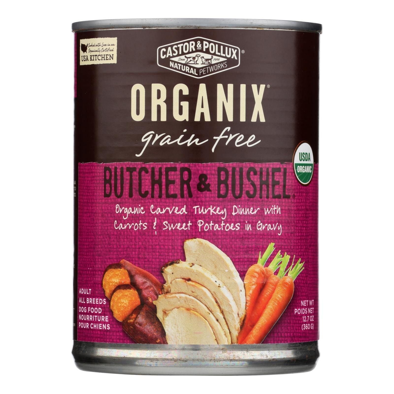 Castor and Pollux Organic Grain Free Dog Food - Turkey Dinner with Fresh Carrots and Sweet Potatoes - Case of 12 - 12.7 oz.(D010