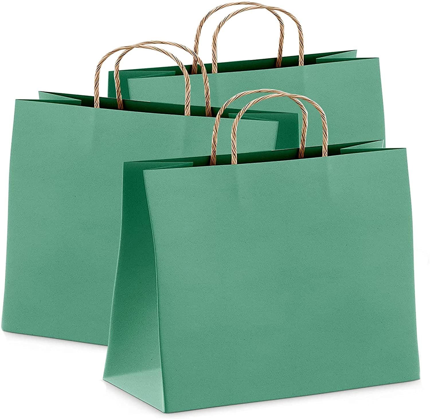 Teal Kraft Paper Bags 16 x 6 x 12 in Bulk Pack of 25 Large Favor Shopping Bags with Handles craft Recycled Paperbags without Log