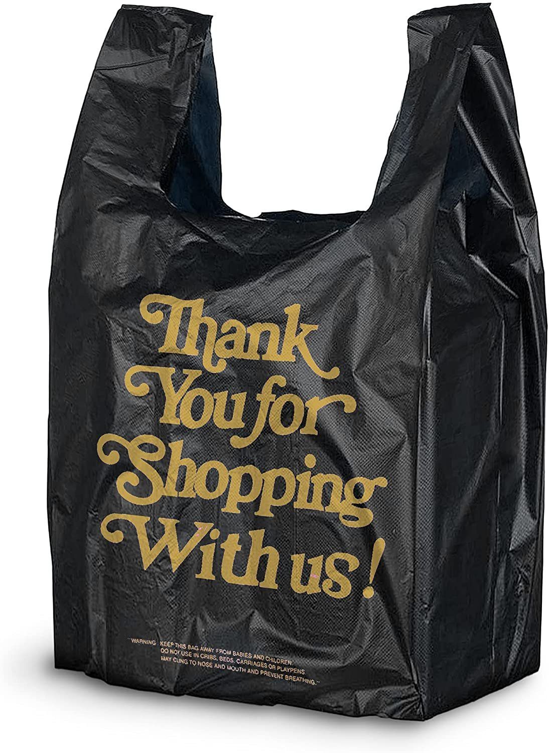 Pack of 1000 Thank You Plastic Bags 8 x 4 x 15 White carry-Out T-Shirt Bags 8x4x15 Thick 055 mil Reusable Preprinted Shopping Ba