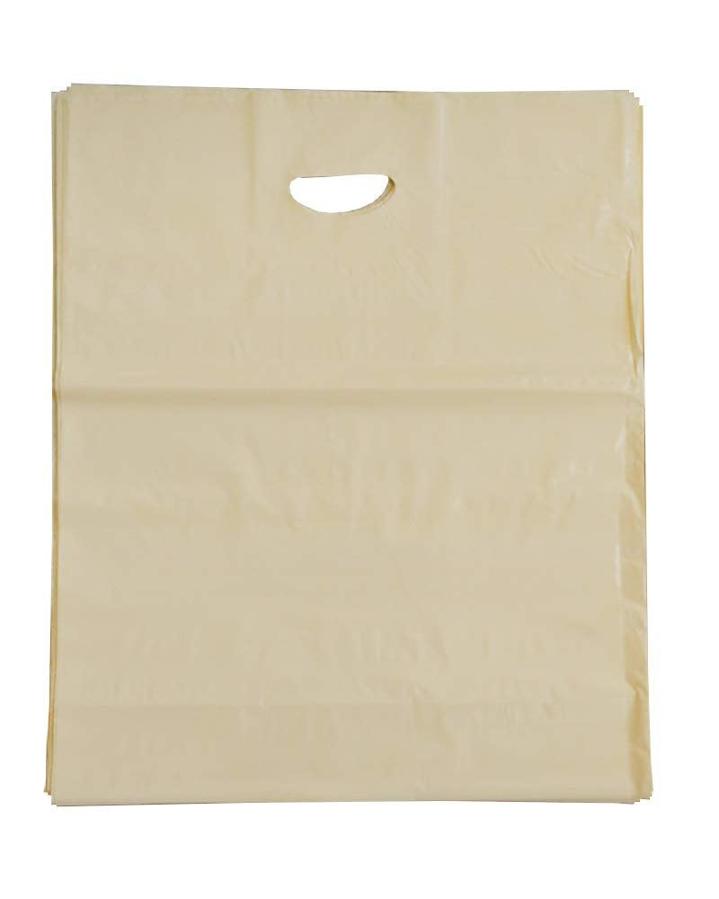 Pack of 250 Ivory Shopping Bags with Die cut Handle 20 x 20 x 5 Thickness 2 Mil Bottom gussset Low Density Polyethylene Bags 20x