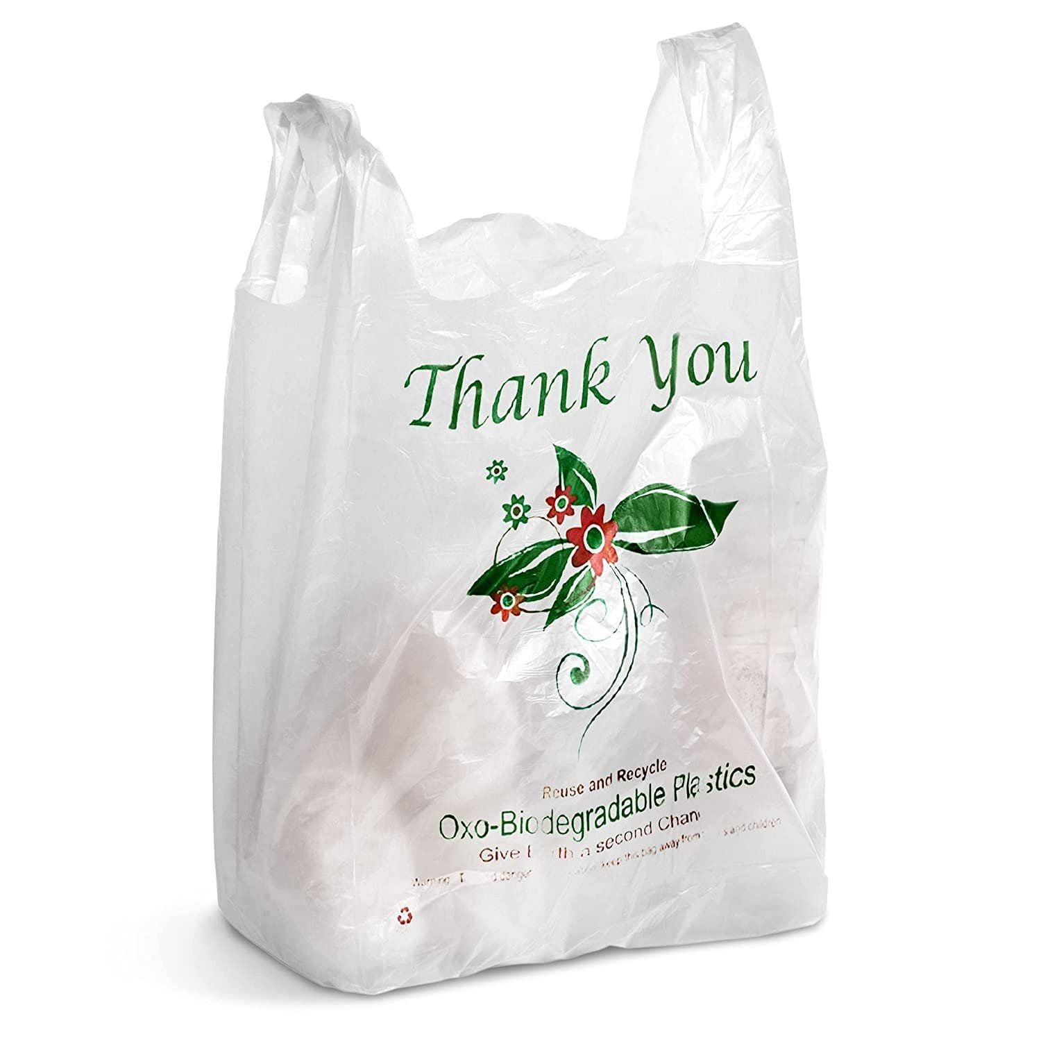 Pack of 400 OXO-Biodegradable Thank You Plastic Bags 18 x 8 x 32 Blue carry-Out T-Shirt Bags 18x8x32 Thick 18 Micron Preprinted 