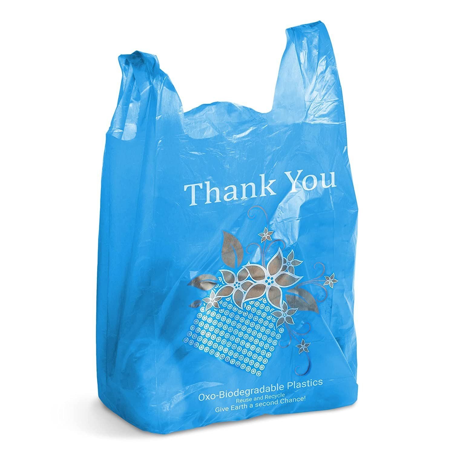 Pack of 500 Mini Jumbo Thank You Plastic Bags 16 x 8 x 26 Smiley Face carry-Out T-Shirt Bags 16x8x26 Thickness 18 Micron Preprin