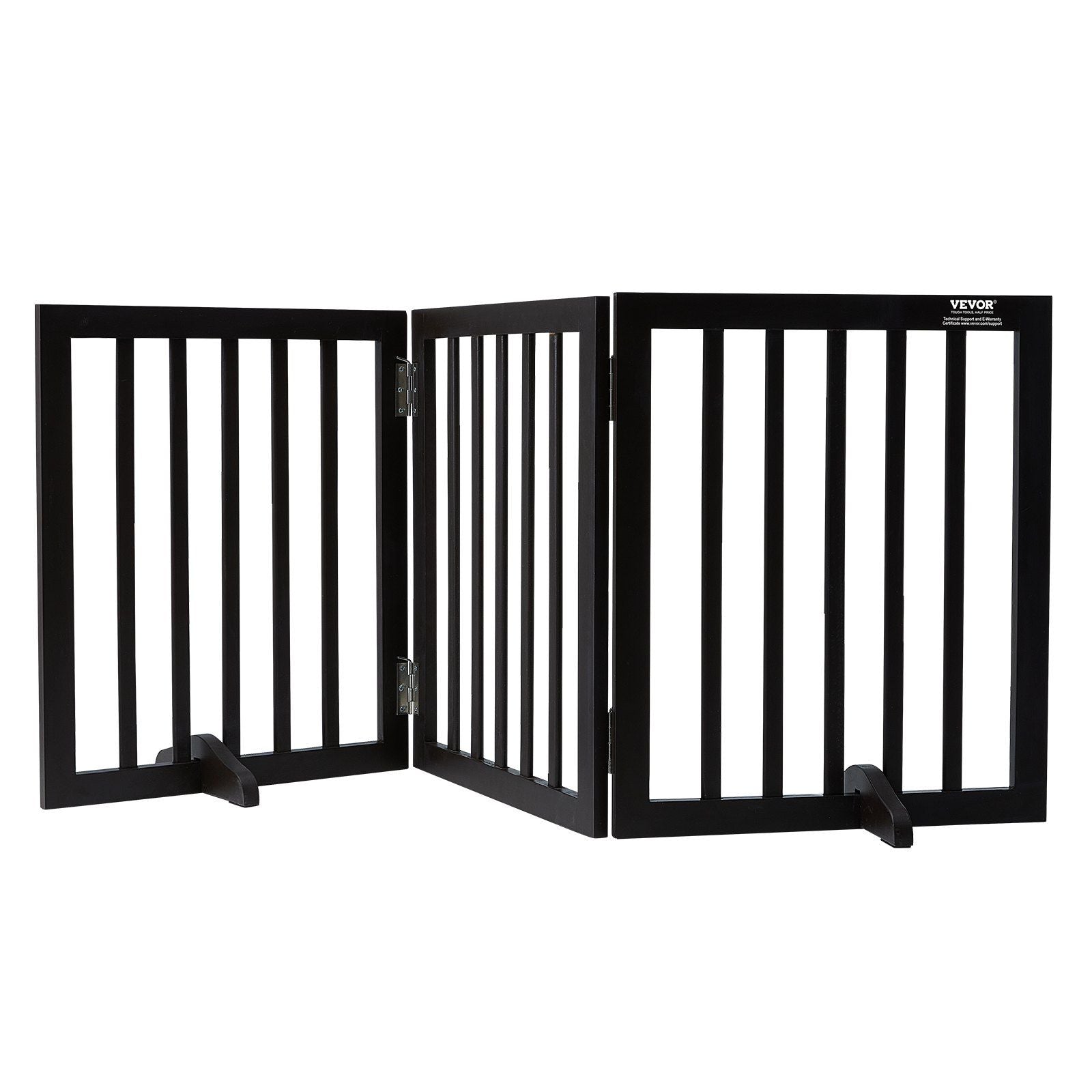 Vevor Free Standing Dog Gate, Wooden Freestanding Pet Gate 24' H X 60' W, 3 Panels Foldable Dog Gate For Wide And Narrow Passageways, Expandable Dog Barrier With Silent Foot Support For Indoor, Brown