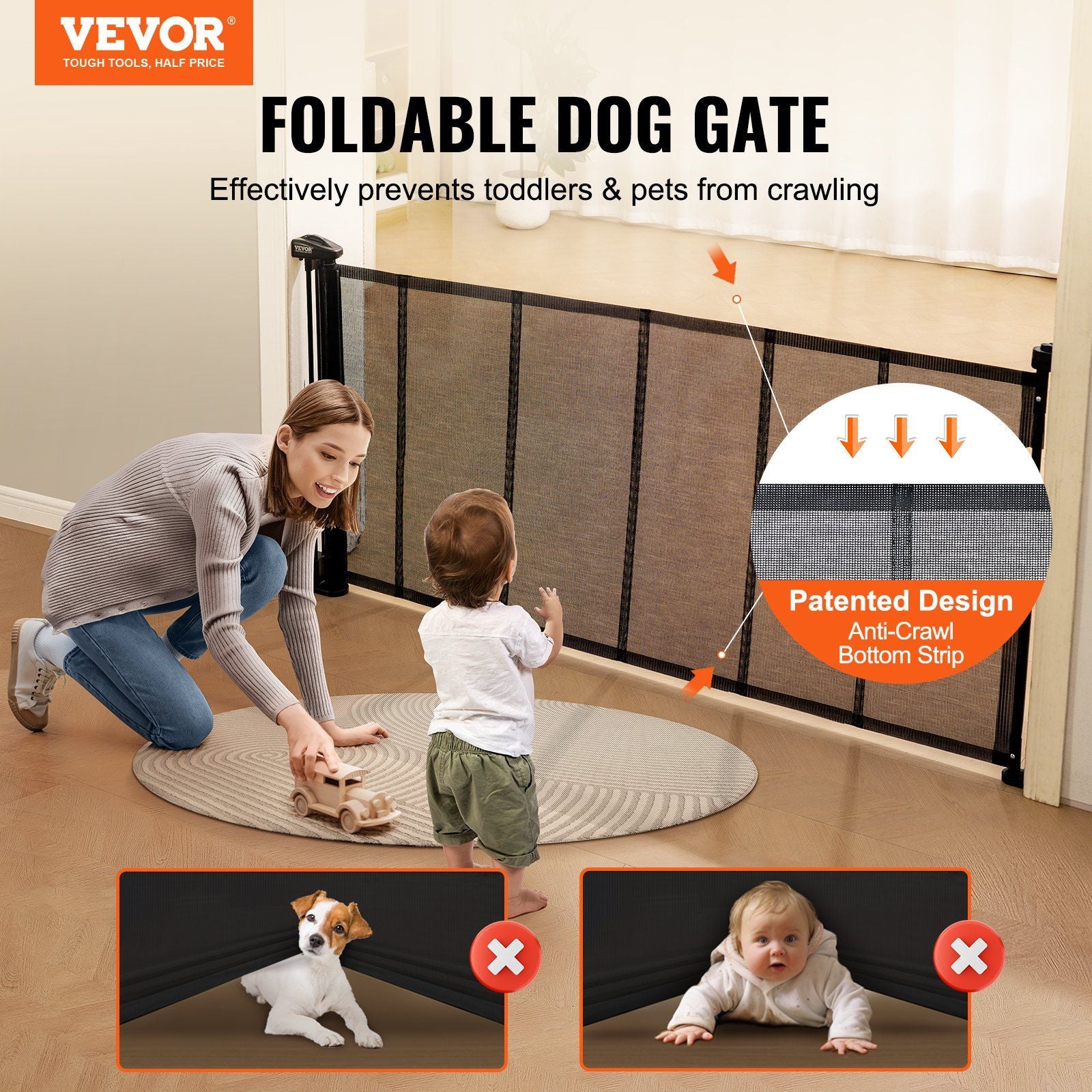Vevor Retractable Baby Gates For Stairs, Extends Up To 76.8' Wide, Mesh Dog Gate For The House, 34' Tall Extra Wide Child Safety Gates For Doorways, Hallways, Pet Cat Gate Indoor & Outdoor, Black