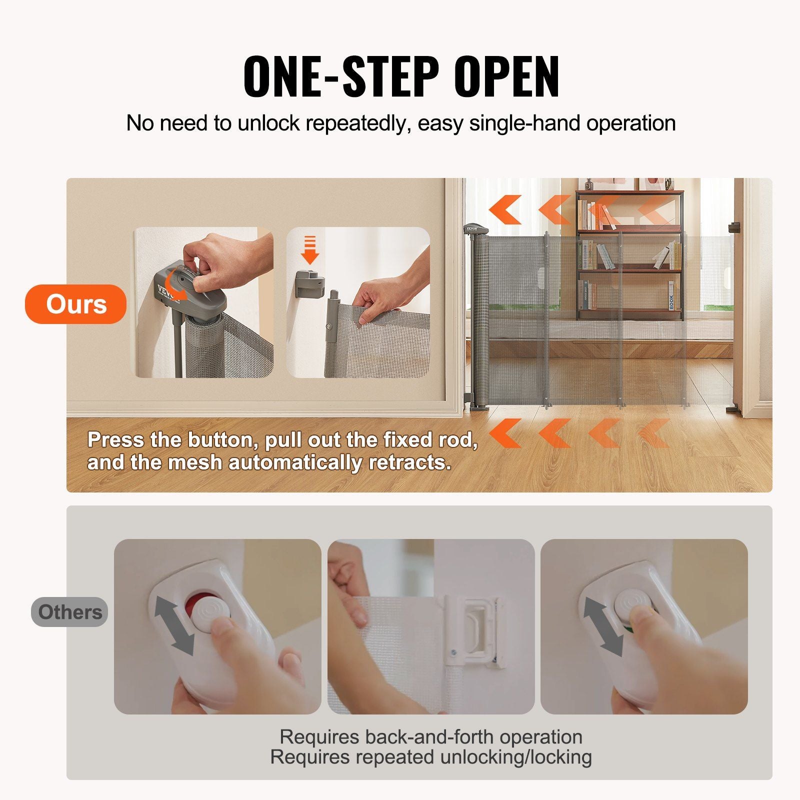 Vevor Retractable Baby Gates For Stairs, Extends Up To 60' Wide, Mesh Dog Gate For The House, 34' Tall Child Safety Gates For Doorways, Hallways, Wide Pet Gate, Cat Gate Indoor & Outdoor, Gray