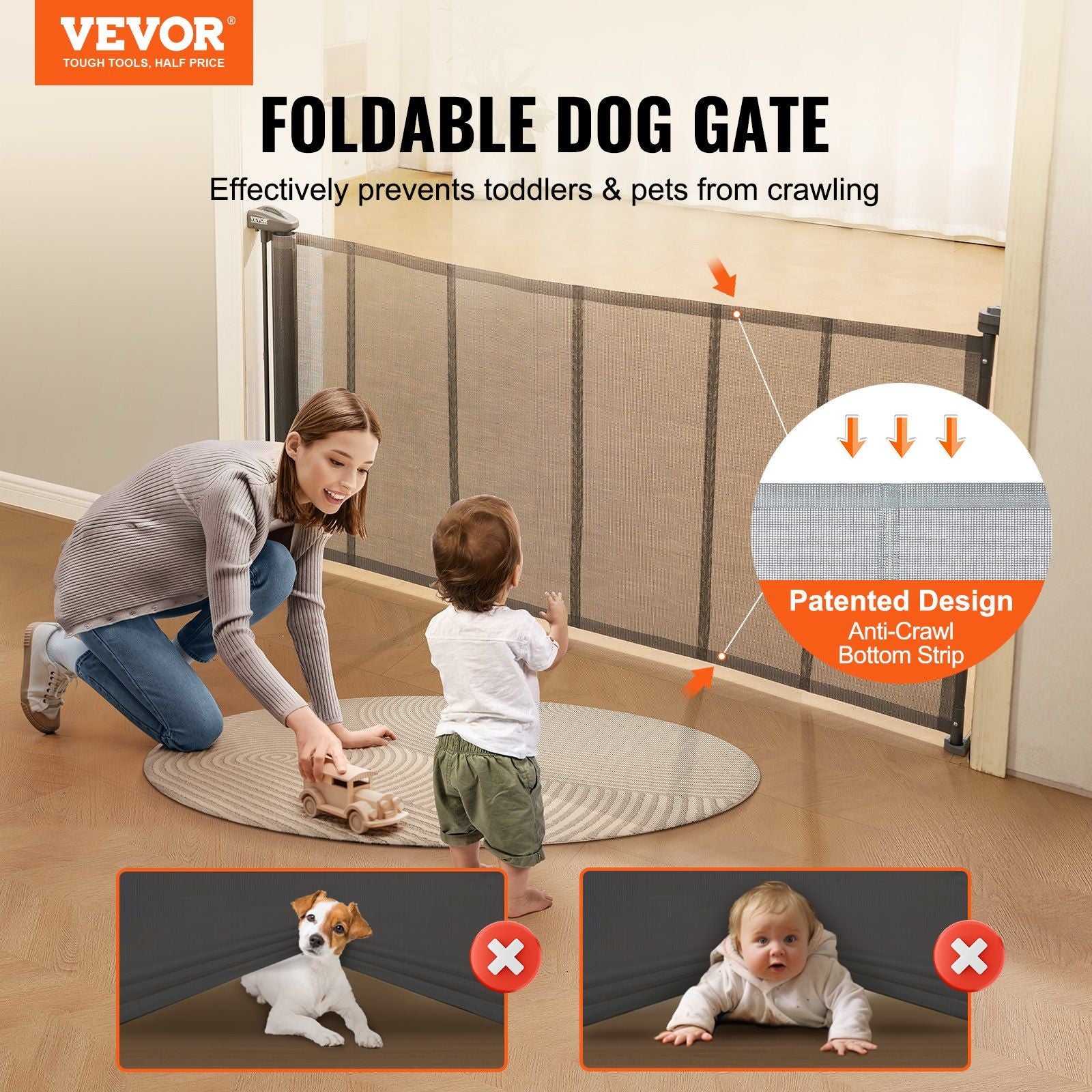 Vevor Retractable Baby Gates For Stairs, Extends Up To 76.8' Wide, Mesh Dog Gate For The House, 34' Tall Extra Wide Child Safety Gates For Doorways, Hallways, Pet Cat Gate Indoor & Outdoor, Gray