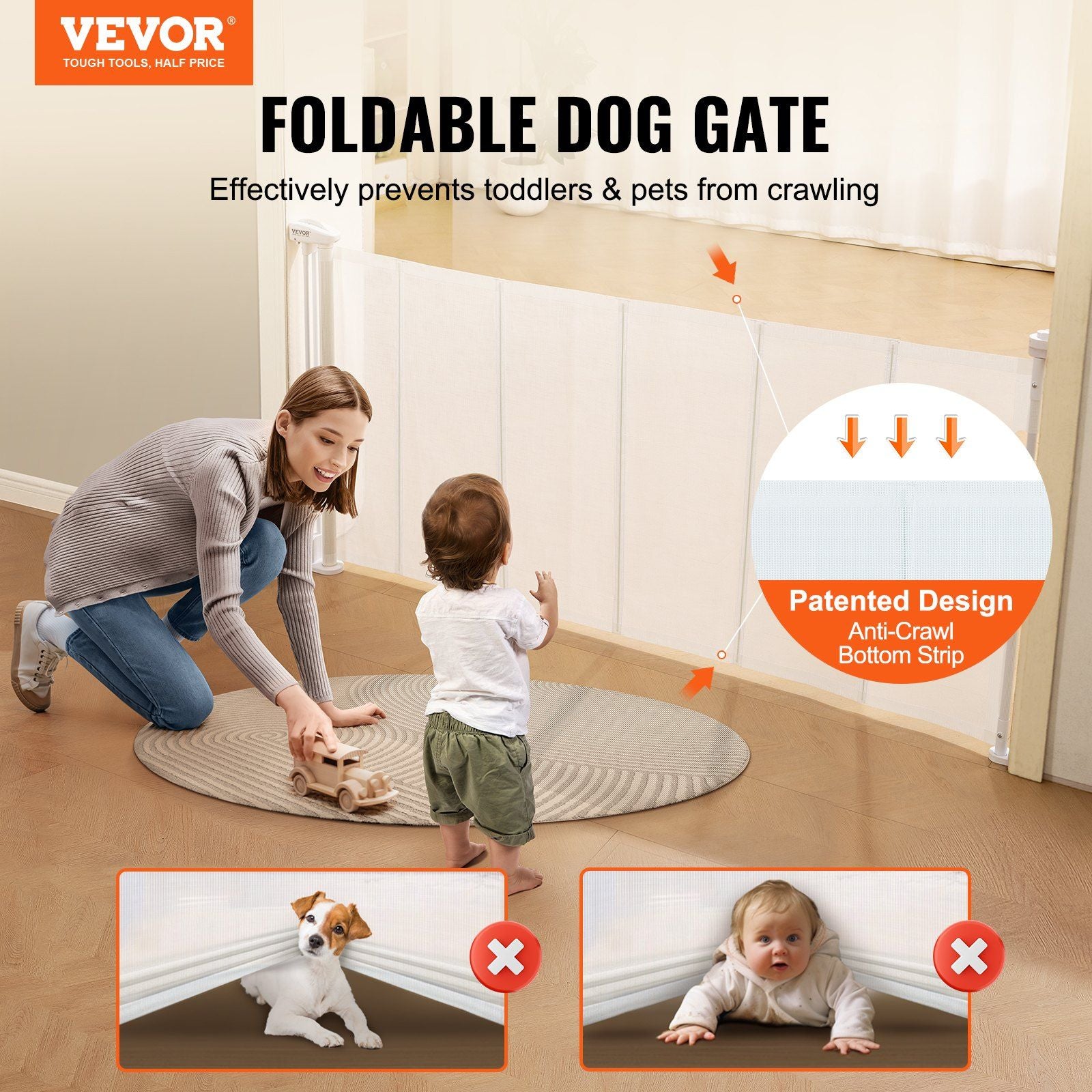 Vevor Retractable Baby Gates For Stairs, Extends Up To 76.8' Wide, Mesh Dog Gate For The House, 34' Tall Extra Wide Child Safety Gates For Doorways, Hallways, Pet Cat Gate Indoor & Outdoor, White