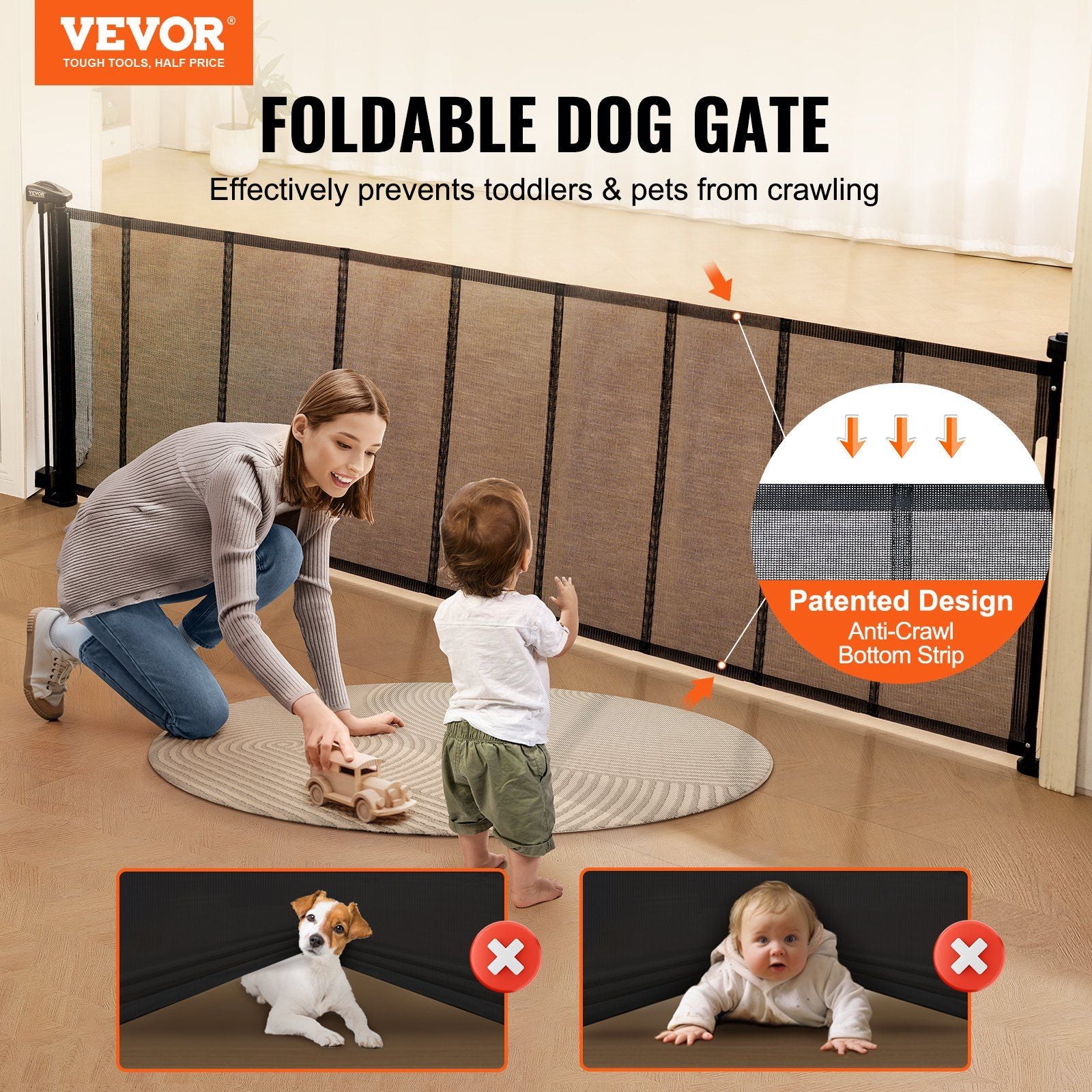 Vevor Retractable Baby Gates For Stairs, Extends Up To 116' Wide, Mesh Dog Gate For The House, 34' Tall Extra Wide Child Safety Gates For Doorways, Hallways, Pet Cat Gate Indoor & Outdoor, Black