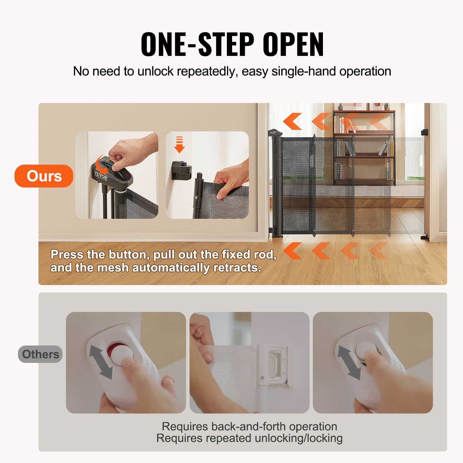 Vevor Retractable Baby Gates For Stairs, Extends Up To 116' Wide, Mesh Dog Gate For The House, 34' Tall Extra Wide Child Safety Gates For Doorways, Hallways, Pet Cat Gate Indoor & Outdoor, Black