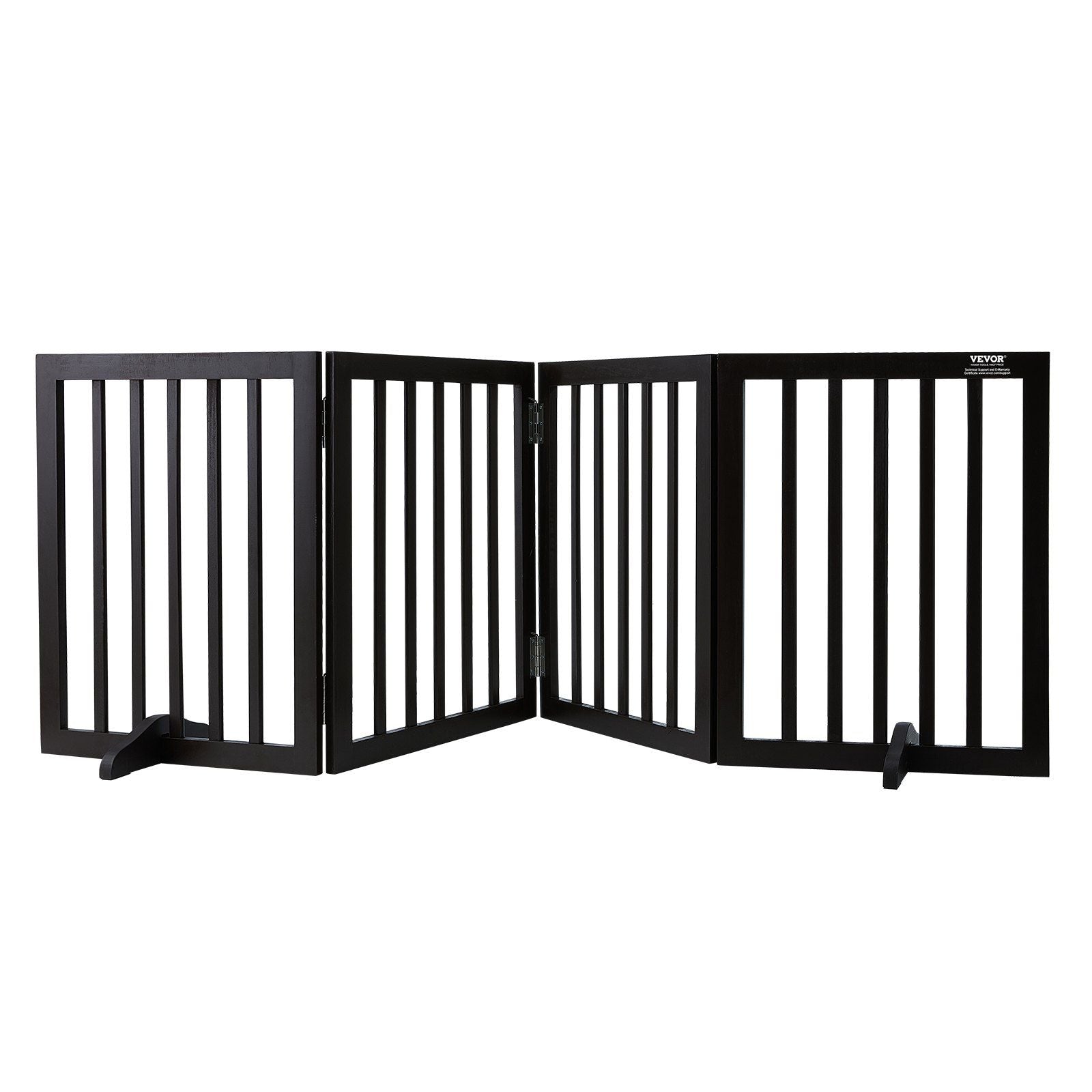 Vevor Free Standing Dog Gate, 24' H X 80.3' W Freestanding Pet Gate, 4 Panels Foldable Dog Gate For Wide And Narrow Passageways, Expandable Dog Barrier With Silent Foot Support For Indoor, Brown