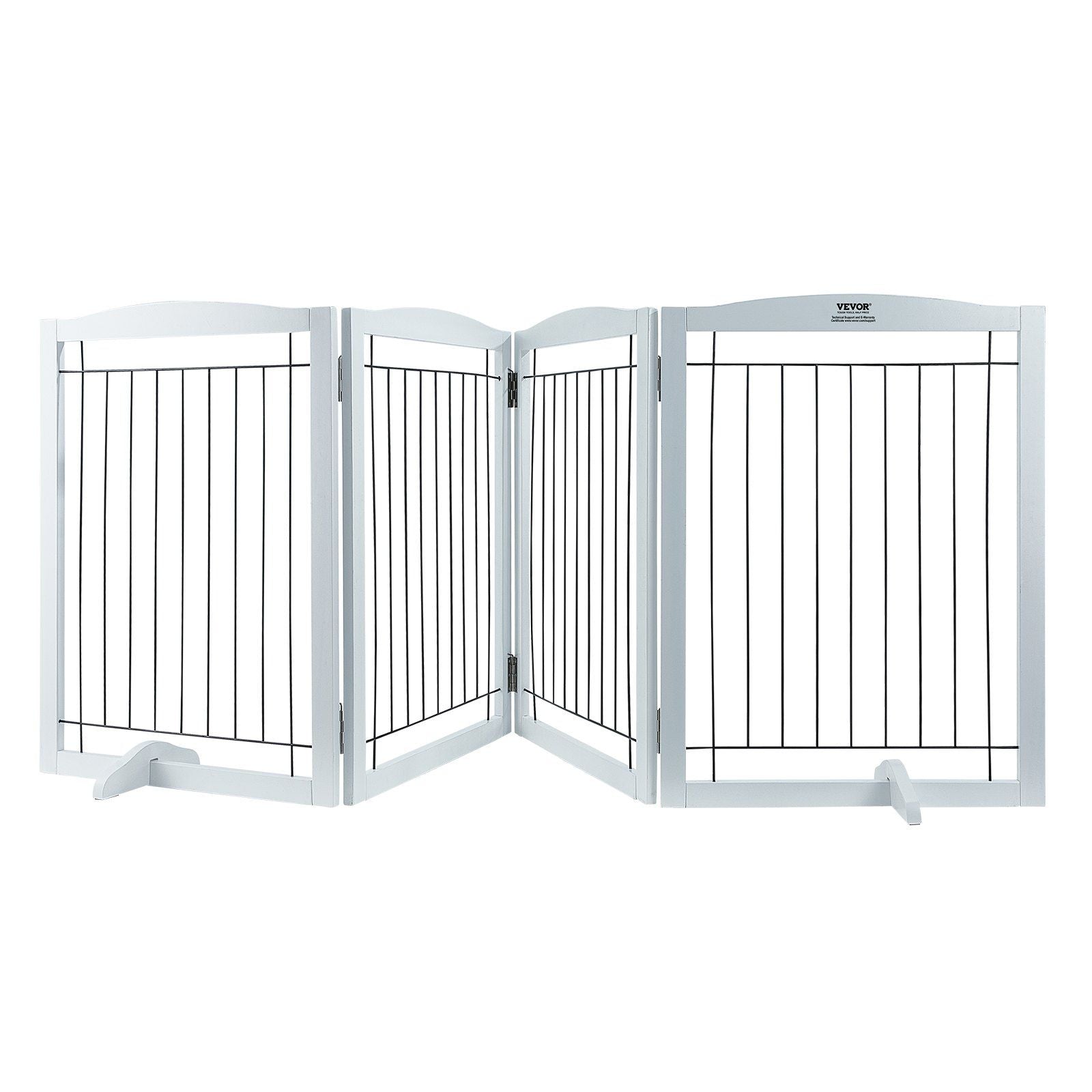 VEVOR Free Standing Dog Gate, 32H x 96W Wooden Pet Barrier, 4 Panel Foldable Dog Gate, Expandable Indoor Gate, White