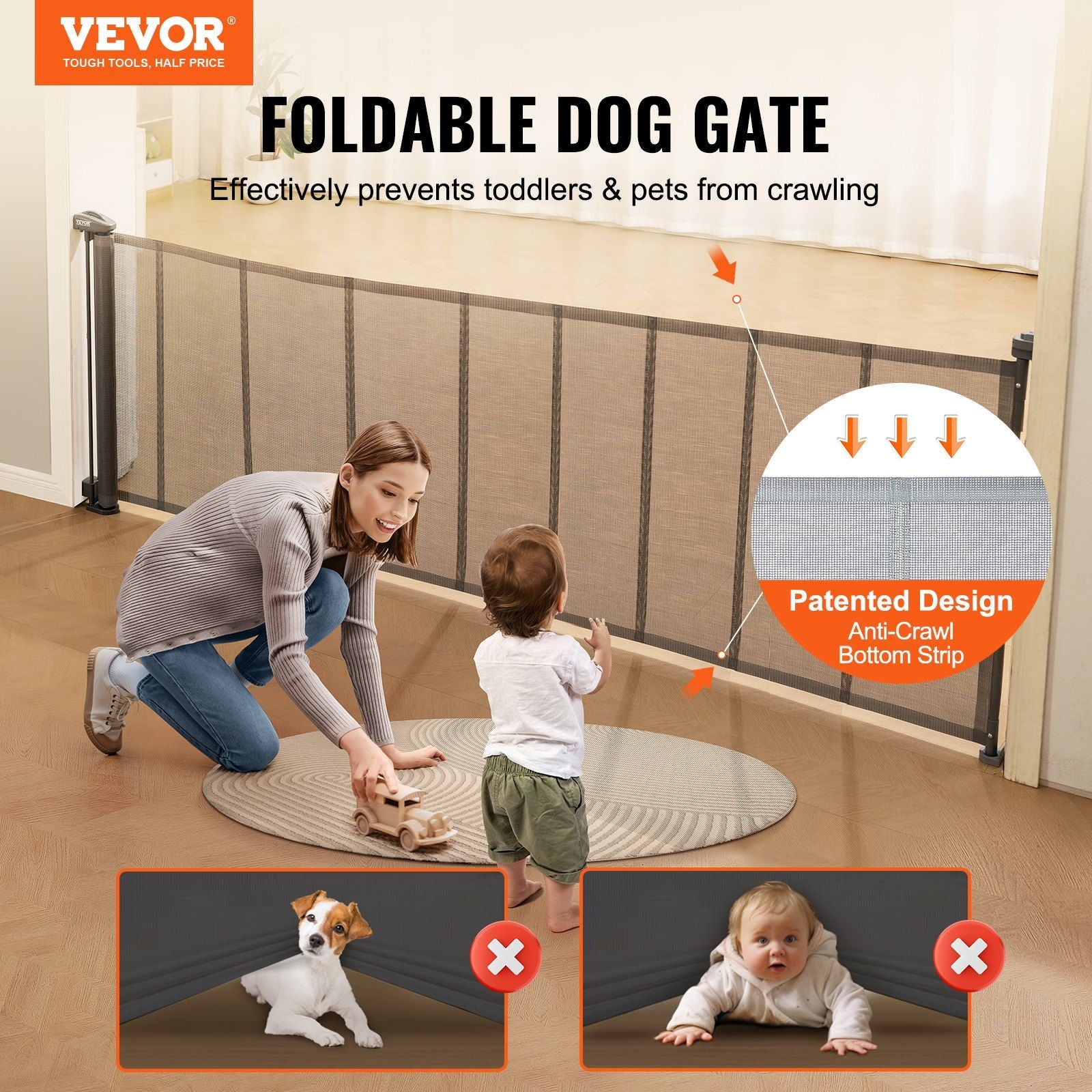 Vevor Retractable Baby Gates For Stairs, Extends Up To 116' Wide, Mesh Dog Gate For The House, 34' Tall Extra Wide Child Safety Gates For Doorways, Hallways, Pet Cat Gate Indoor & Outdoor, Gray