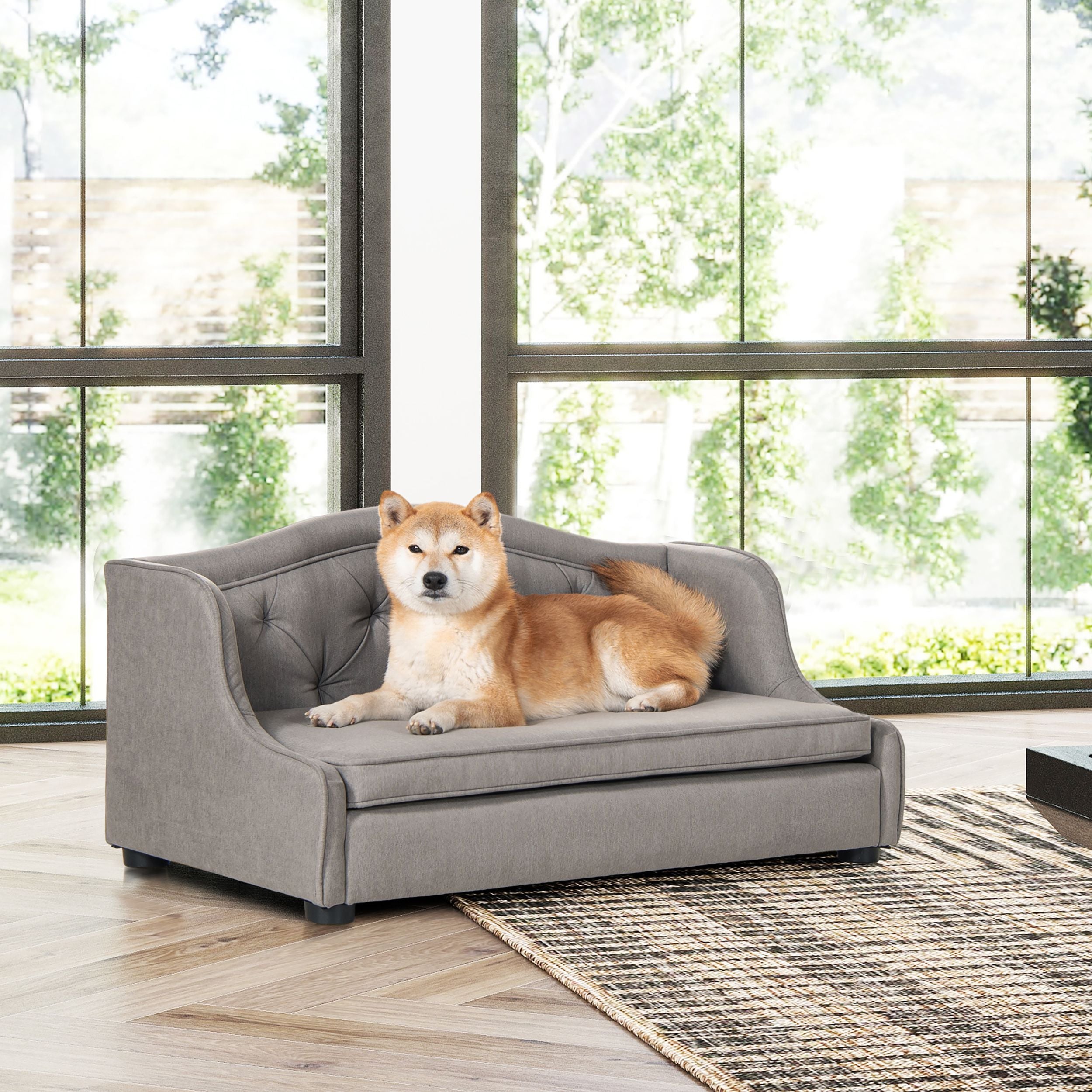 Jennifer Taylor Home Robin 35' Tufted Wingback Pet Sofa Bed, Medium, Uptown Gray Stain Resistant High Performance Polyester