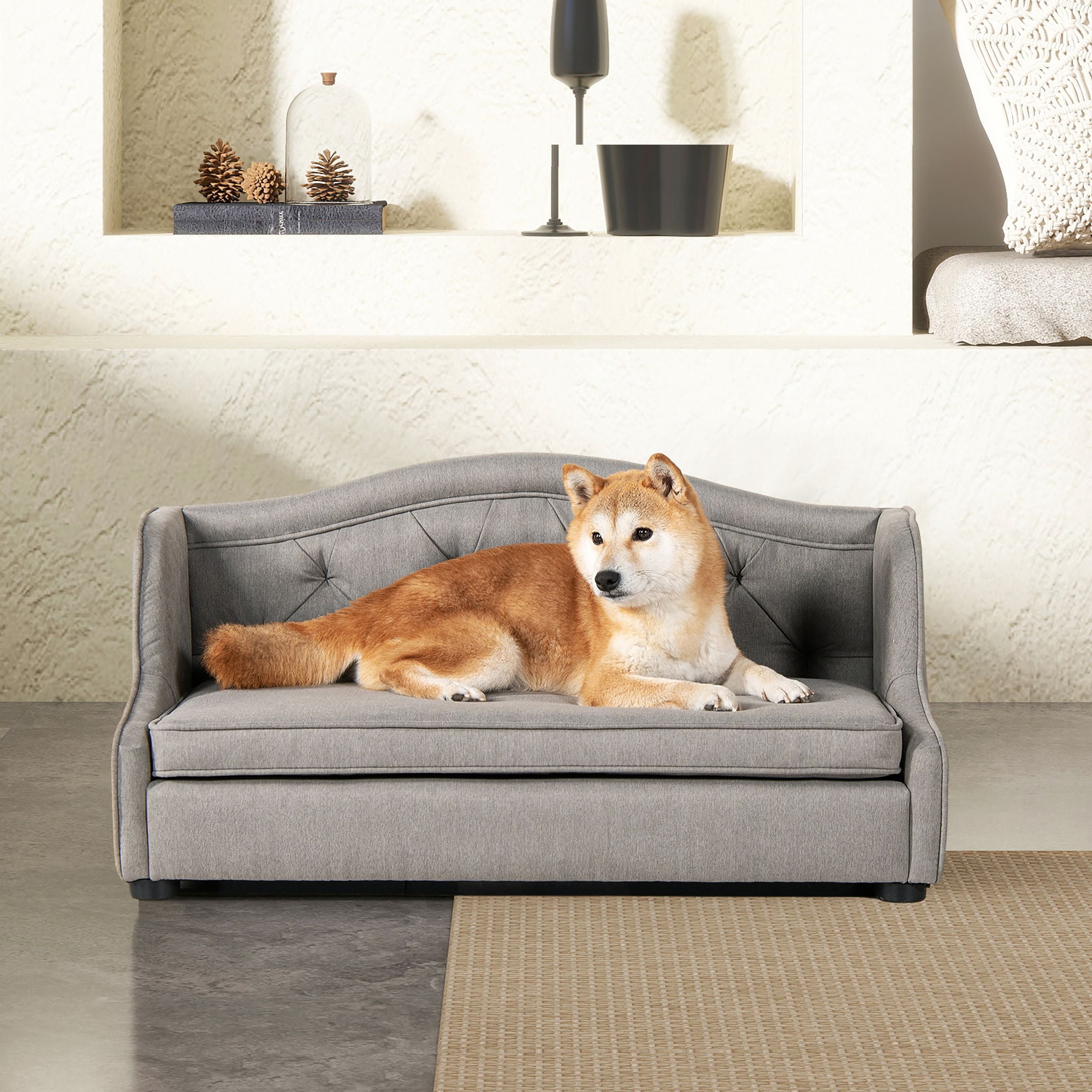 Jennifer Taylor Home Robin 35' Tufted Wingback Pet Sofa Bed, Medium, Uptown Gray Stain Resistant High Performance Polyester