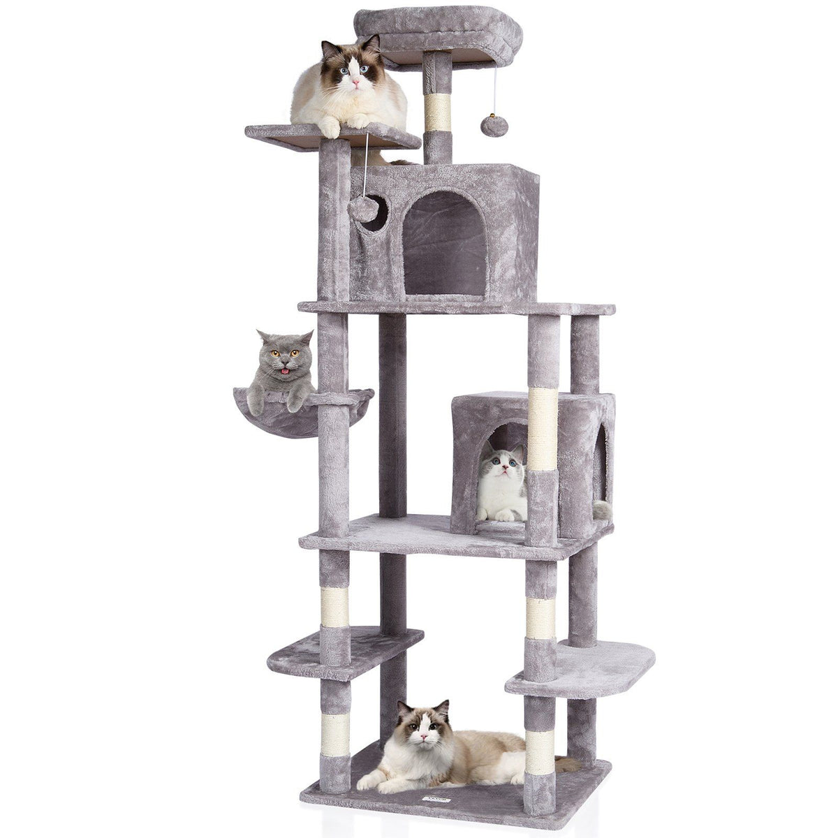 VEVOR Cat Tree 68.5 Cat Tower with Cat Condos Sisal Scratching Post Light Grey