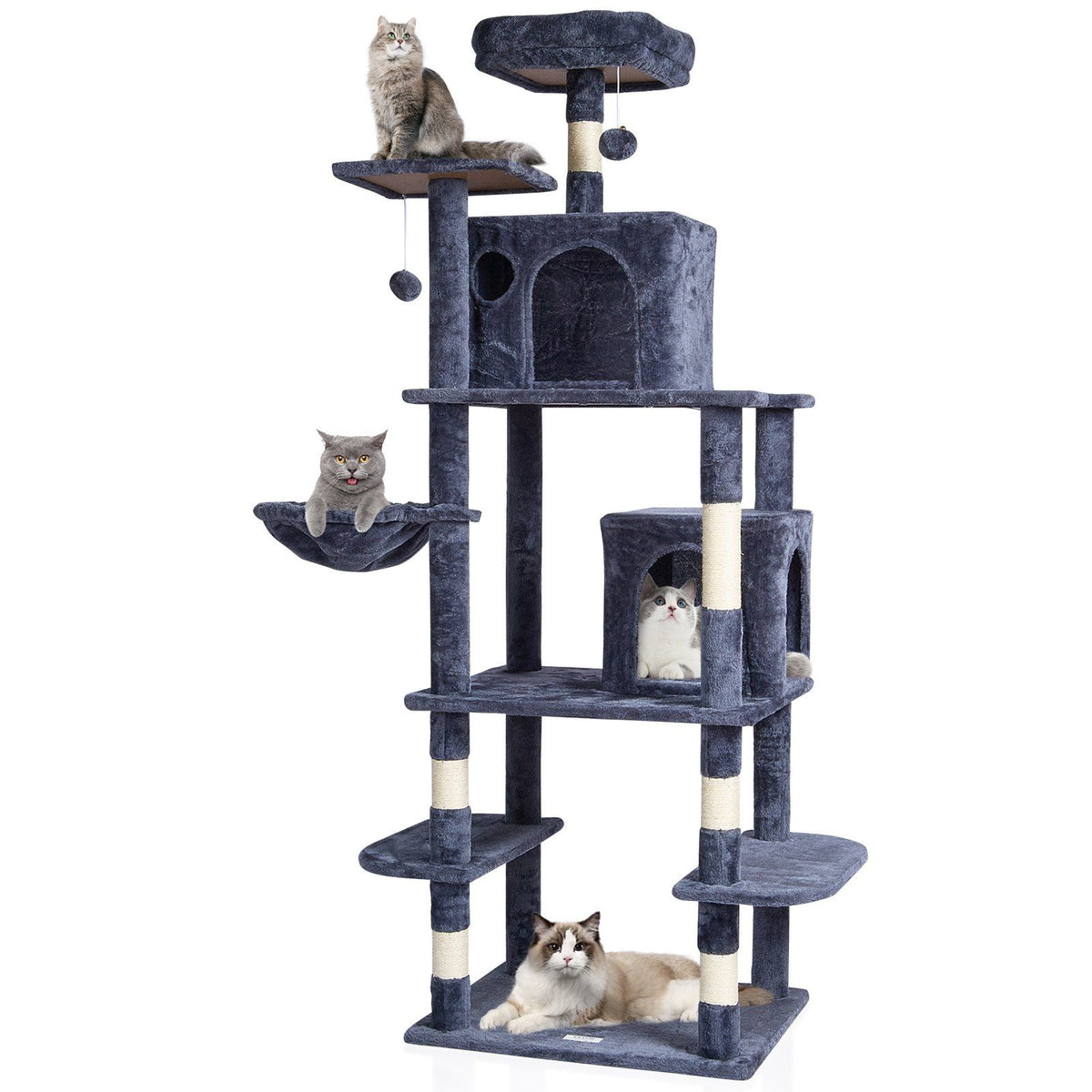 VEVOR Cat Tree 68.5 Cat Tower with Cat Condos Sisal Scratching Post Dark Grey