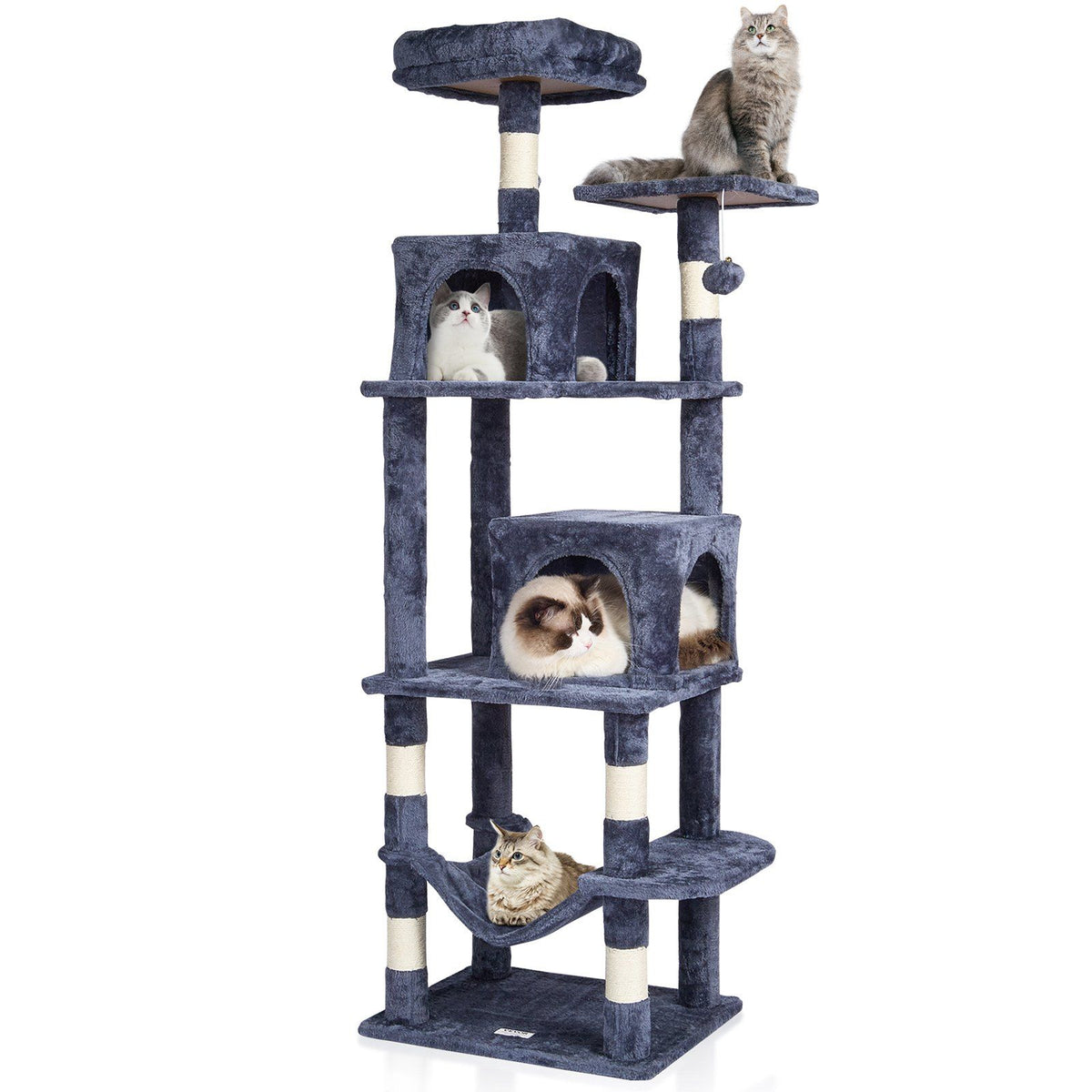 VEVOR Cat Tree 63 Cat Tower with 2 Cat Condos Sisal Scratching Post Light Grey