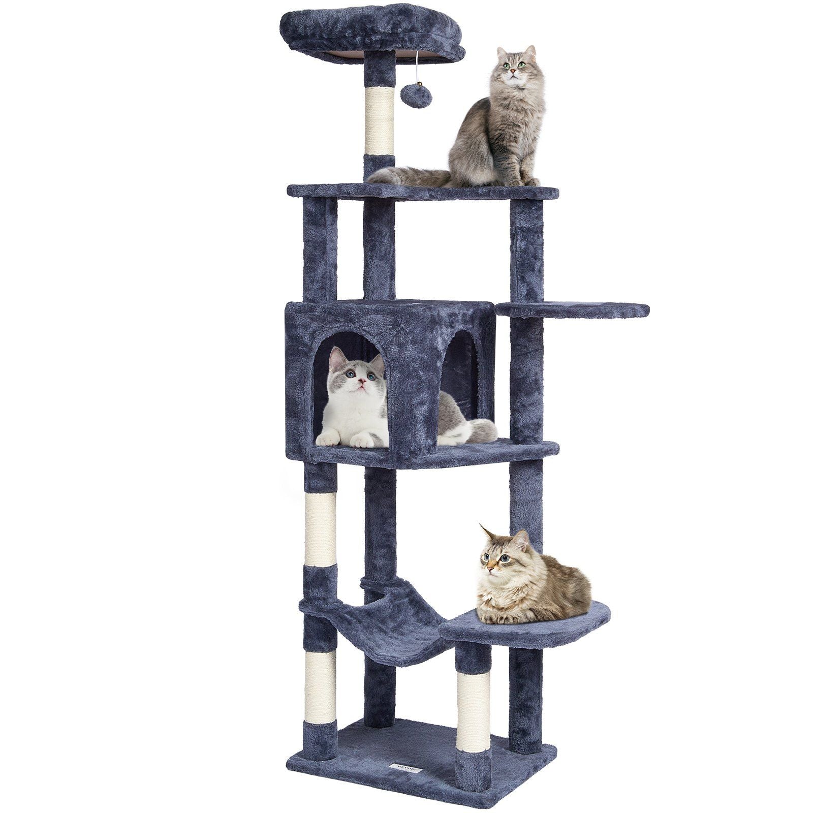 VEVOR Cat Tree 60.6 Cat Tower with Cat Condo Sisal Scratching Post Dark Grey